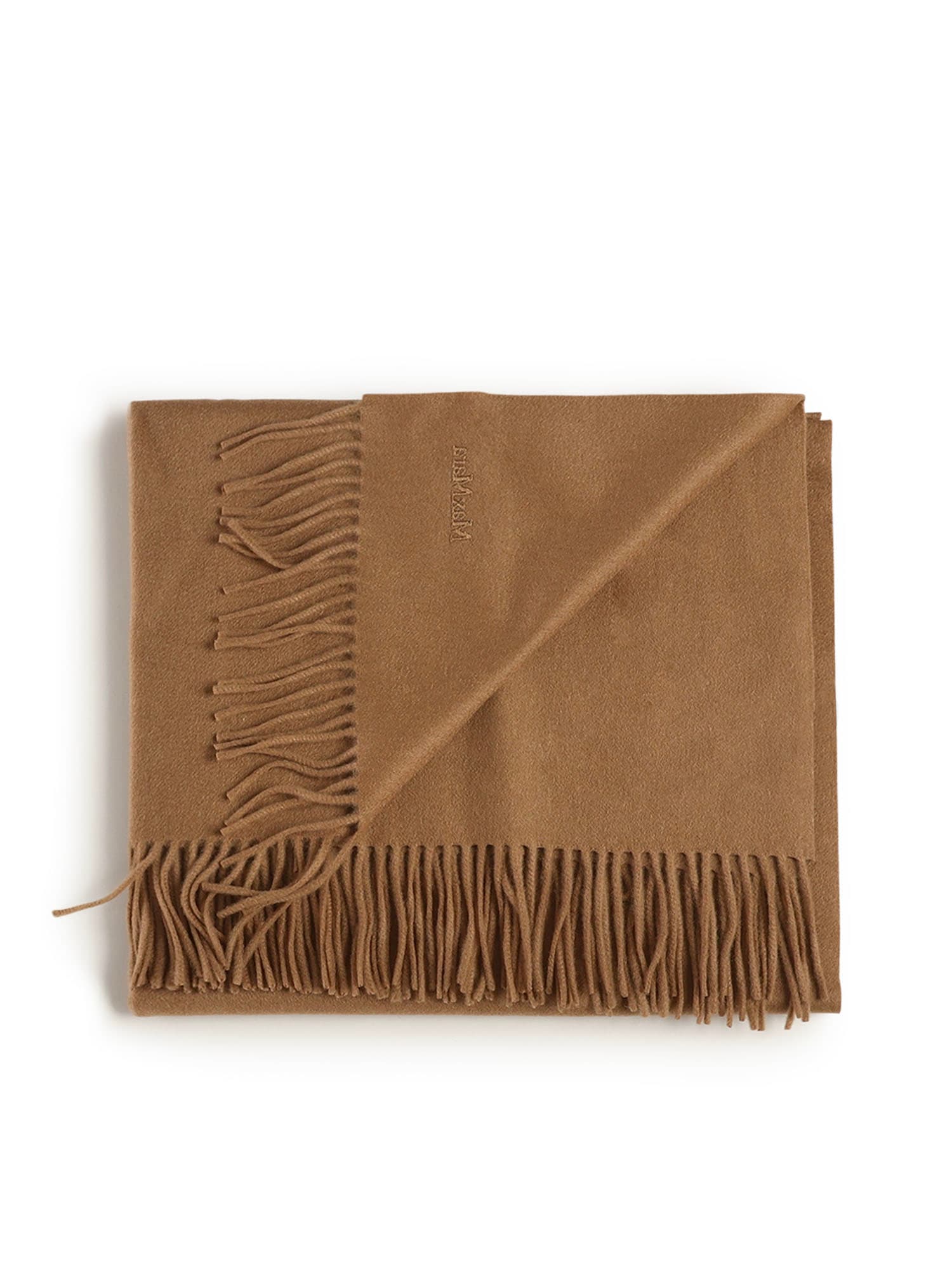 Max Mara Cashmere Stole With Embroidery And Fringes In Brown