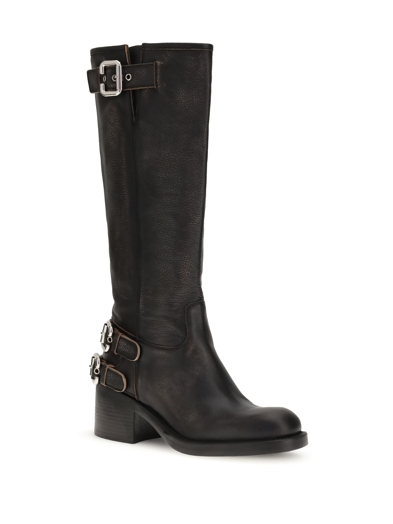 Chloé New Bikers Buckled Textured-leather Boots In Black