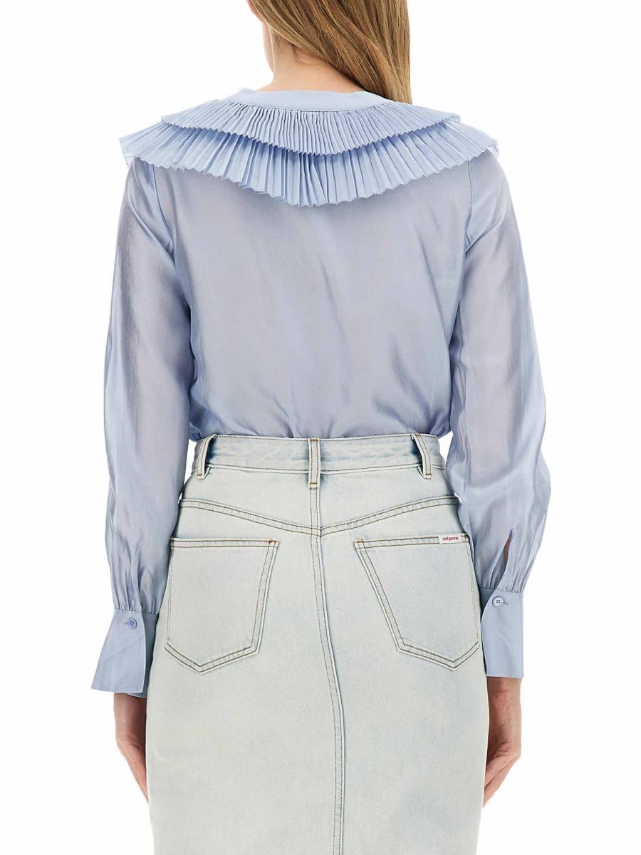 Shop Self-portrait Organza Blouse In Baby Blue