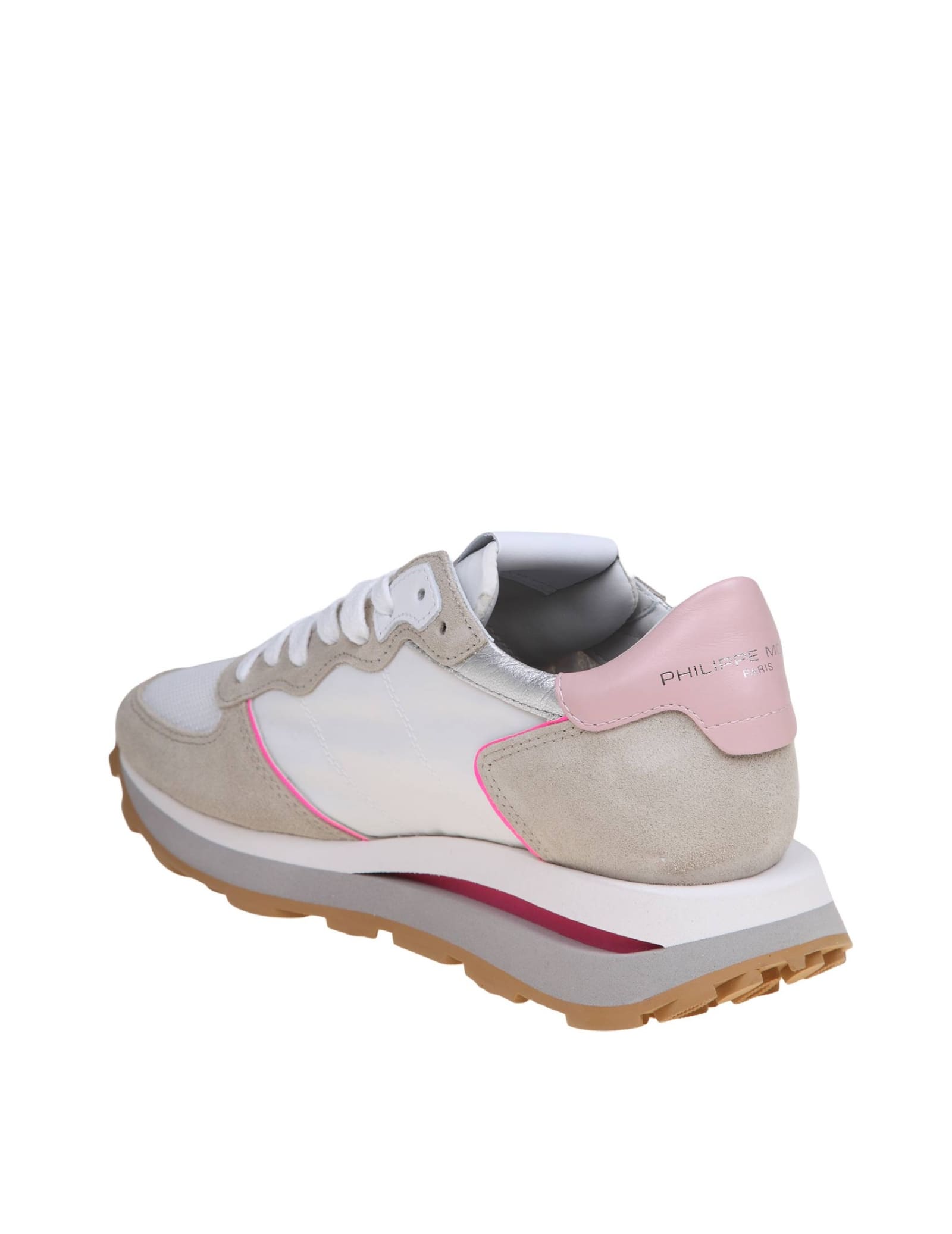 Shop Philipp Plein Philippe Model Tropez Sneakers In Suede And Nylon Color White And Pink In White/rose