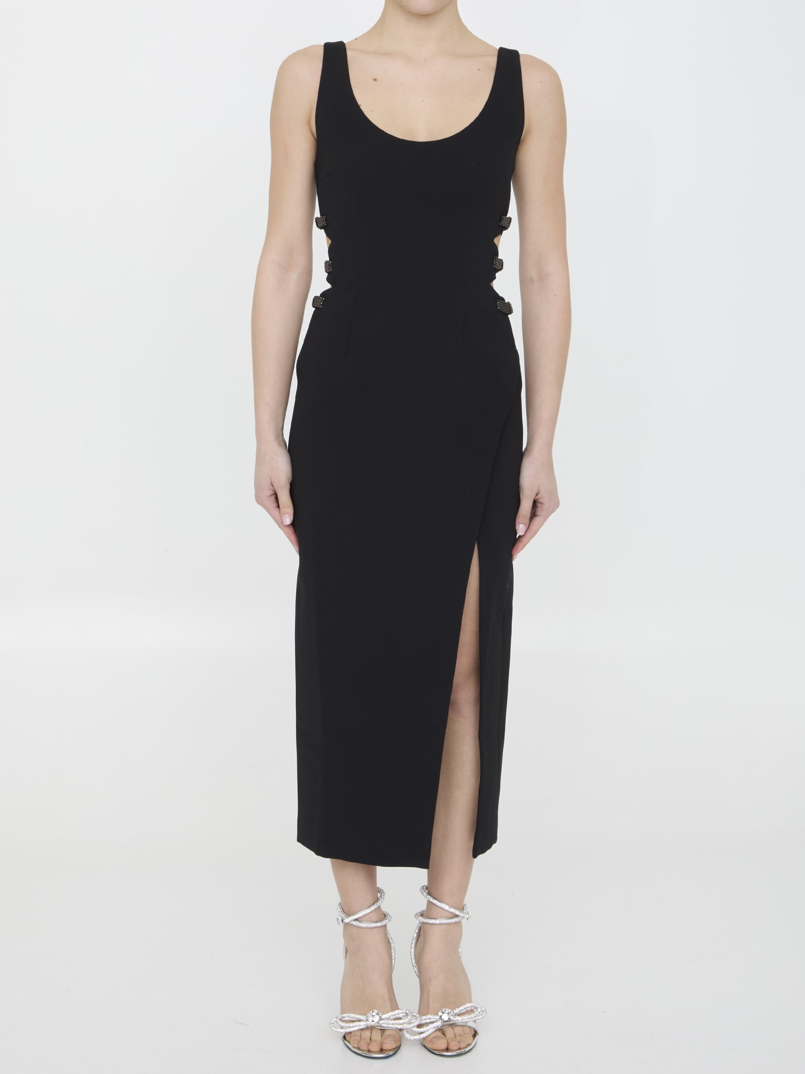 Shop Self-portrait Crepe Bow Midi Dress In Black