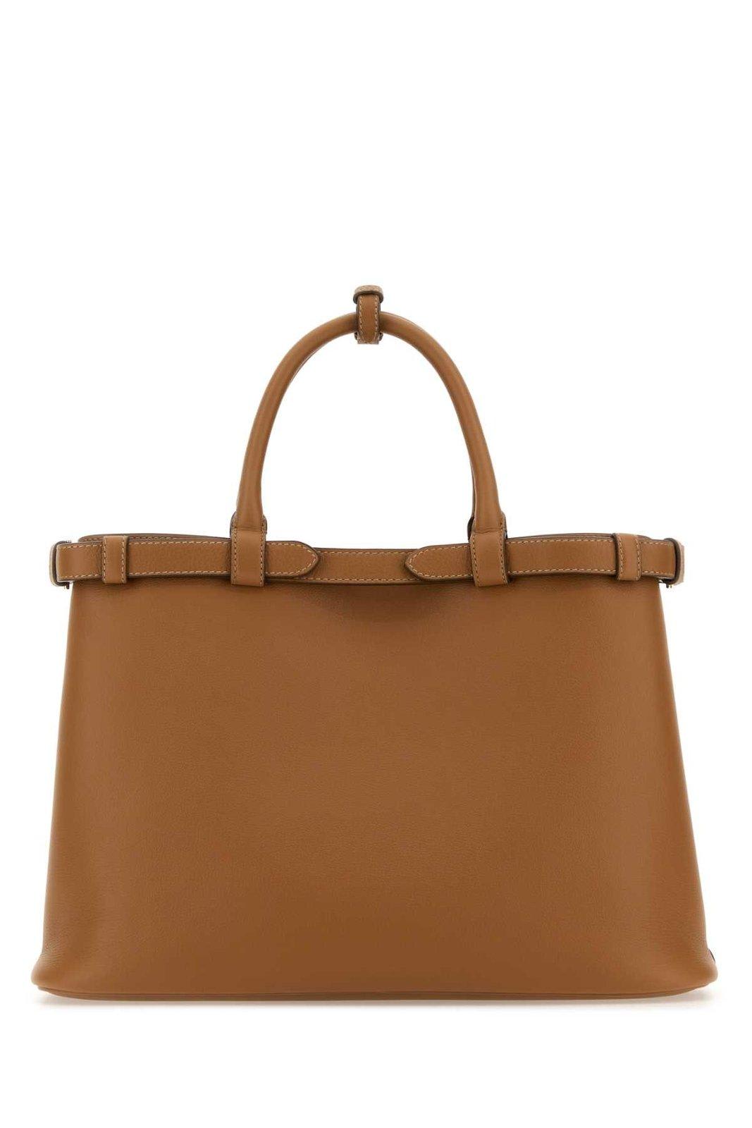 Shop Prada Logo-stamp Belted Medium Handbag In Brown