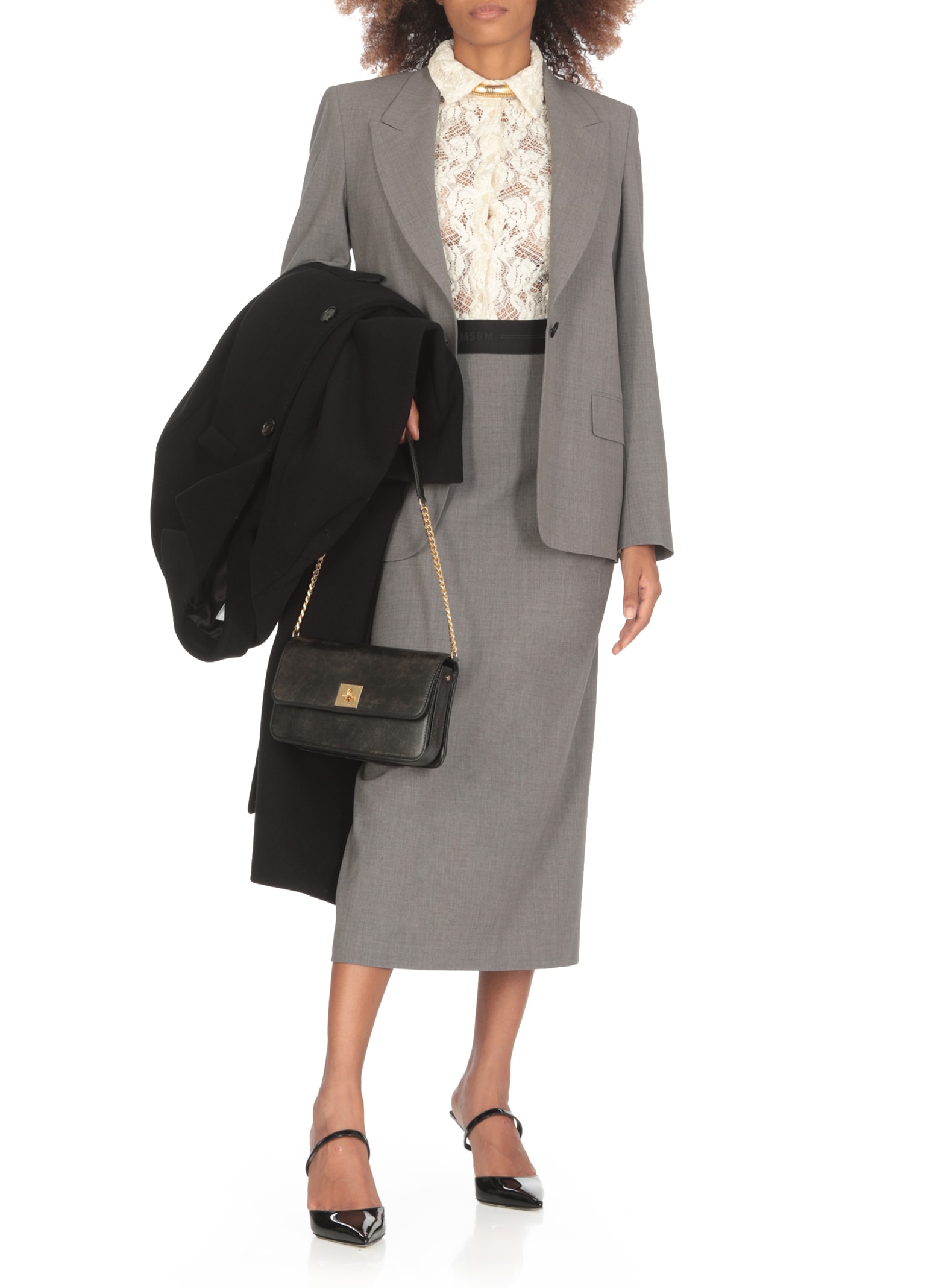 Shop Msgm Virgin Wool Blazer In Grey