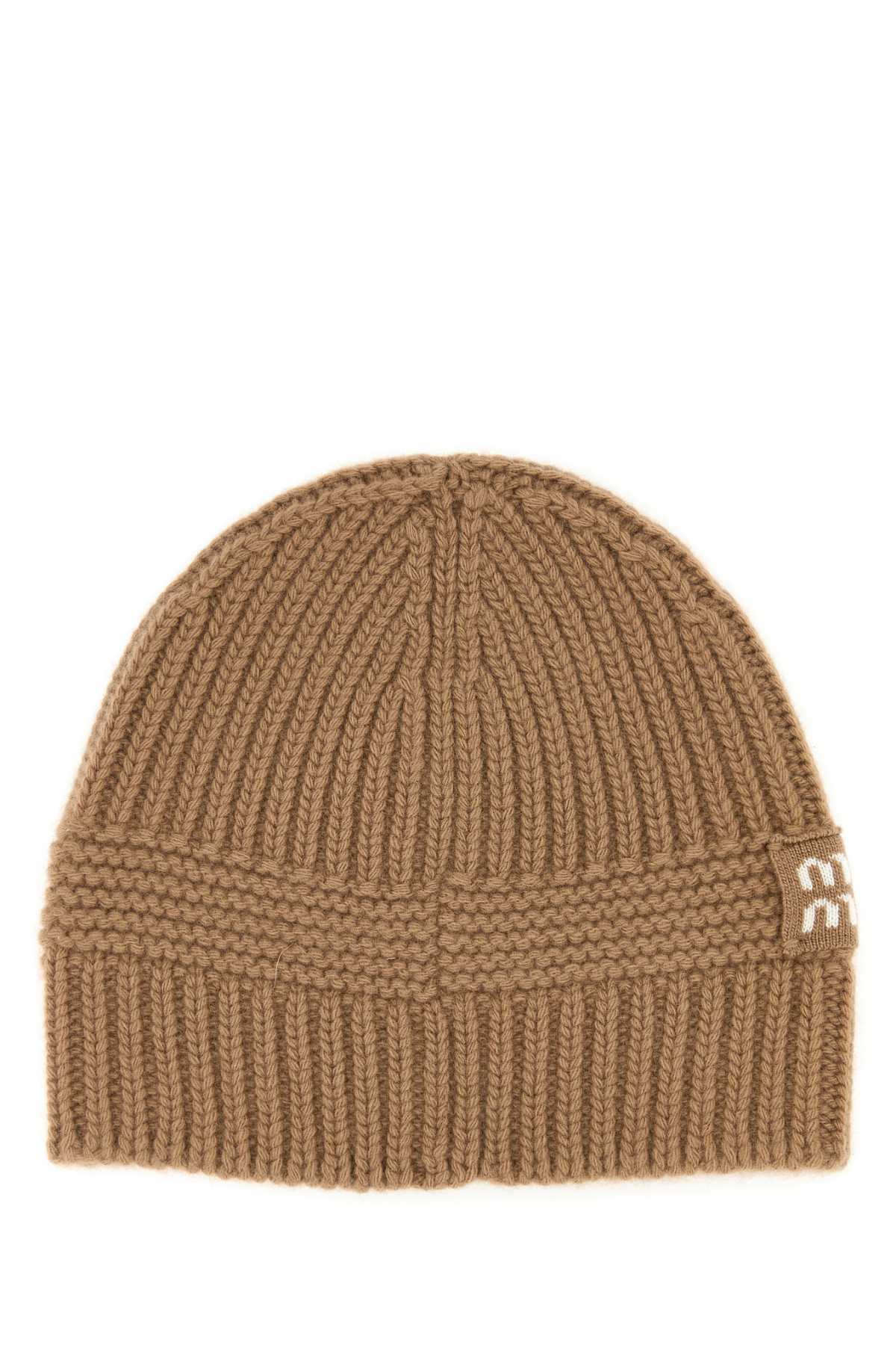 Miu Miu Biscuit Stretch Wool Beanie Hat In Brown