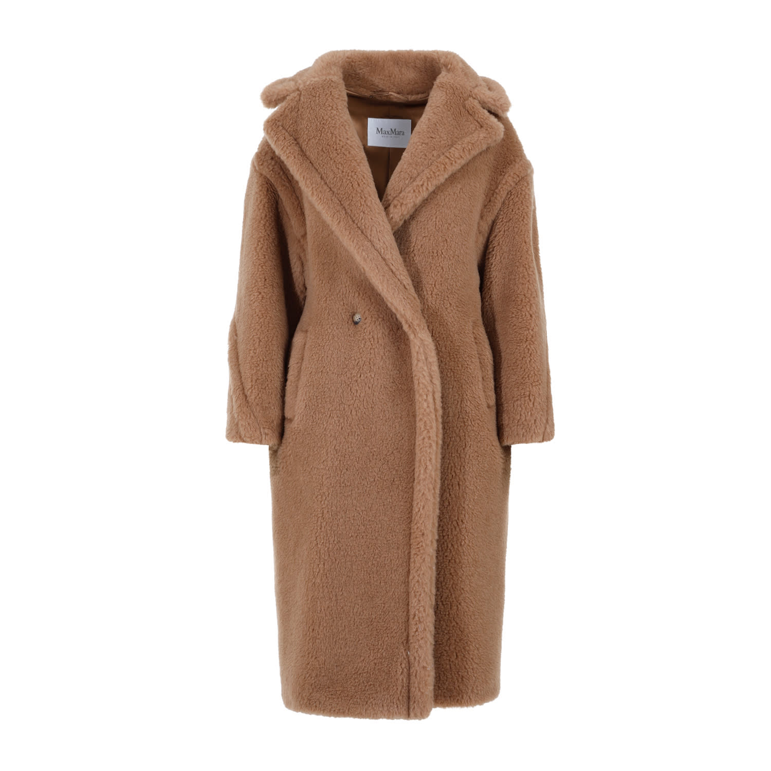 Max Mara Camel Hair And Silk Long Teddy Coat In Brown