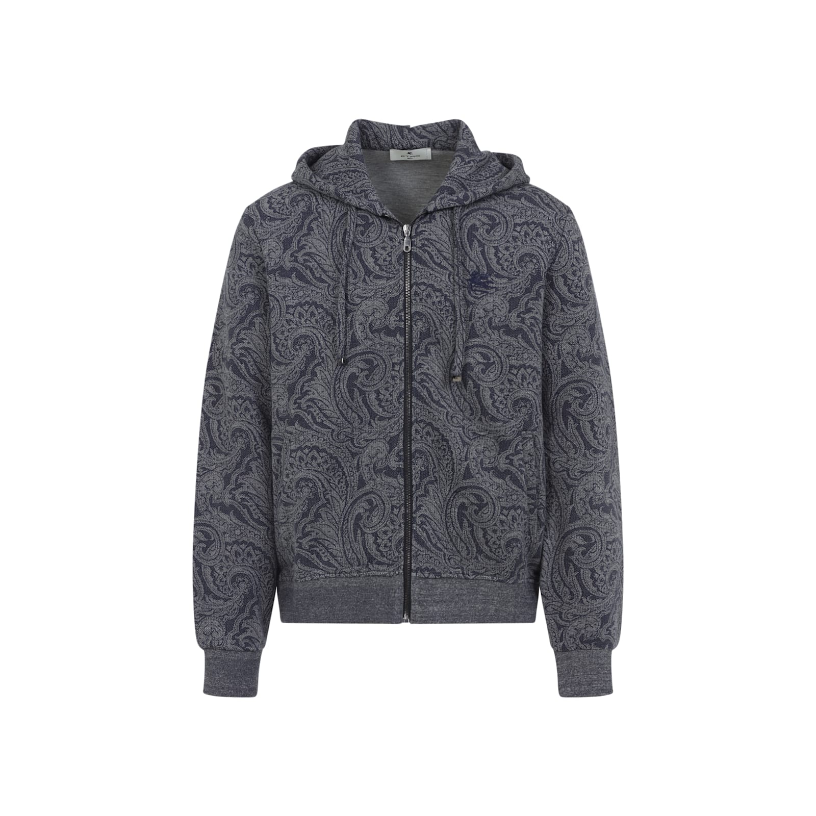 Etro Paisley Print Zip-up Hooded Sweatshirt In Gray