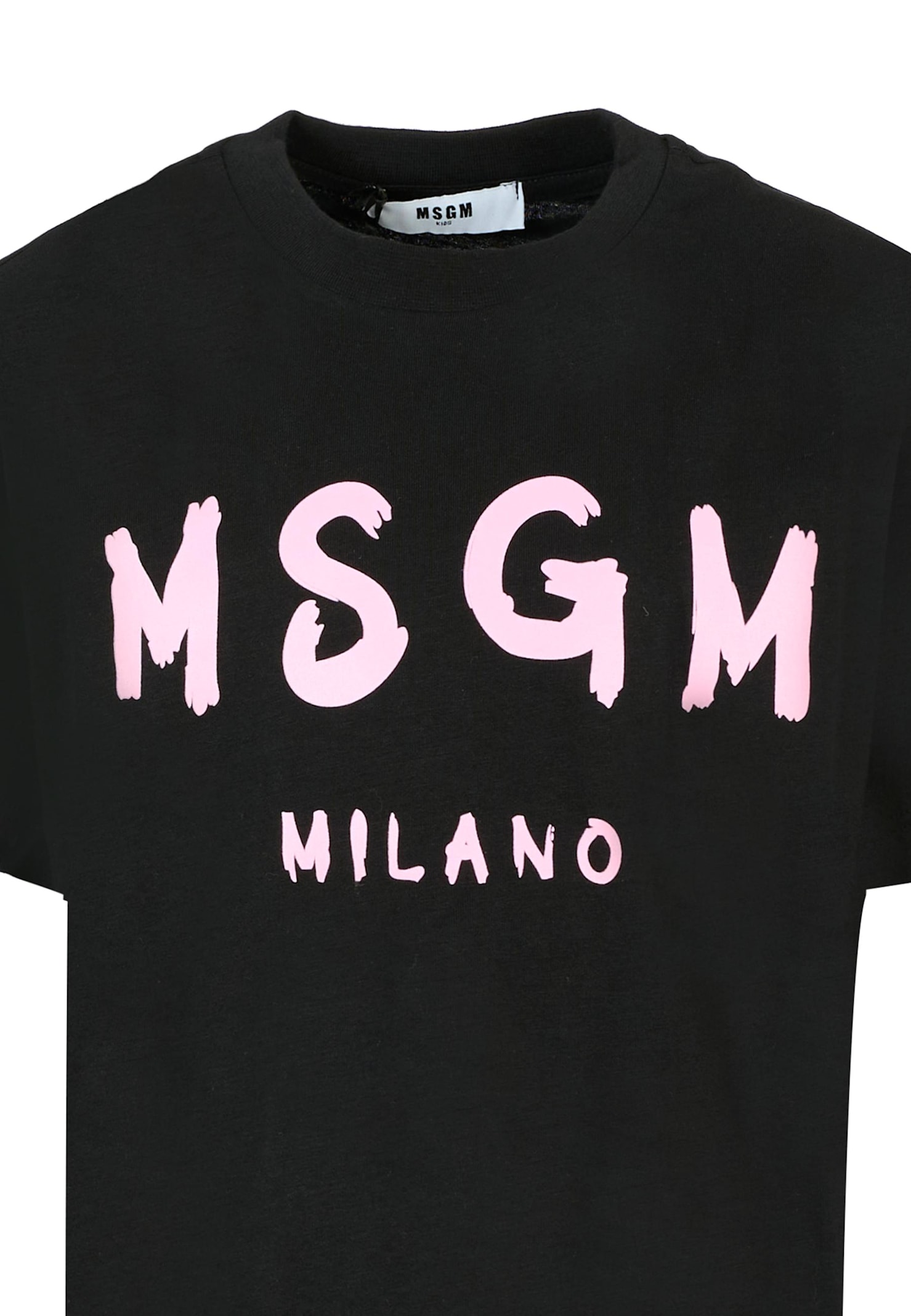 Msgm Black T-shirt For Girl With Pink Logo In Black