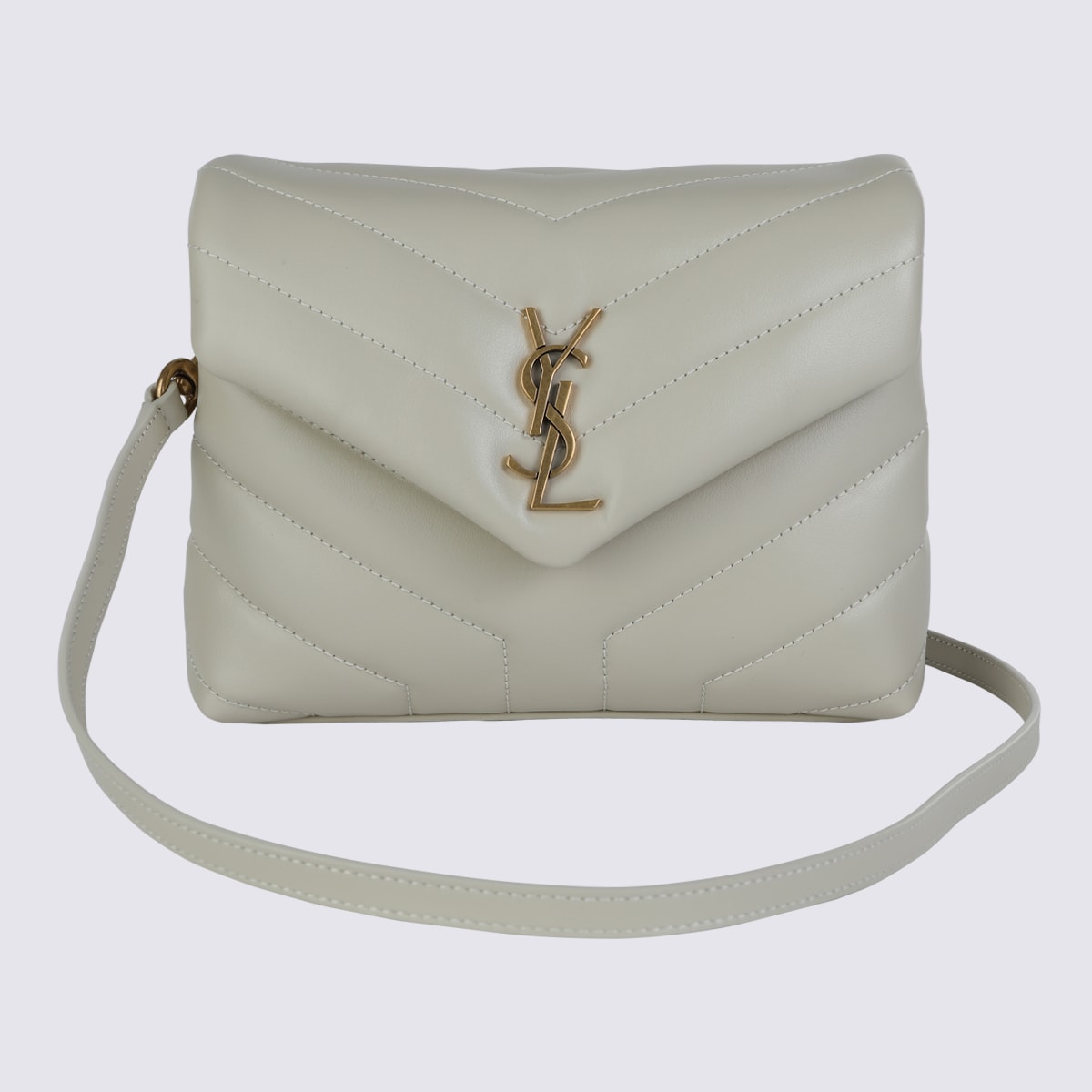 Saint Laurent White Leather Loulou Shoulder Bag In Gray