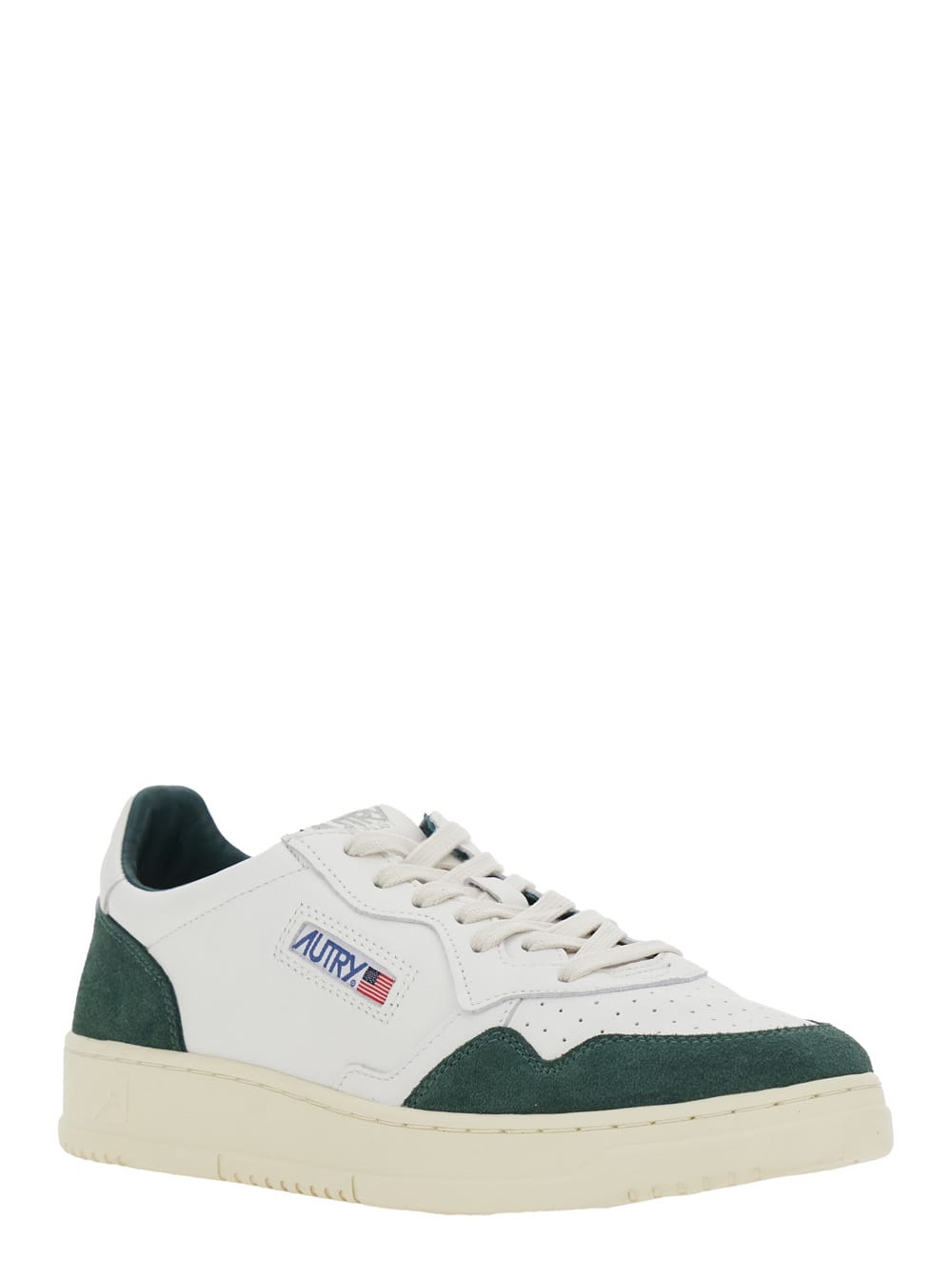 Autry Medalist Low White Leather And Suede Bottle Sneakers In Green