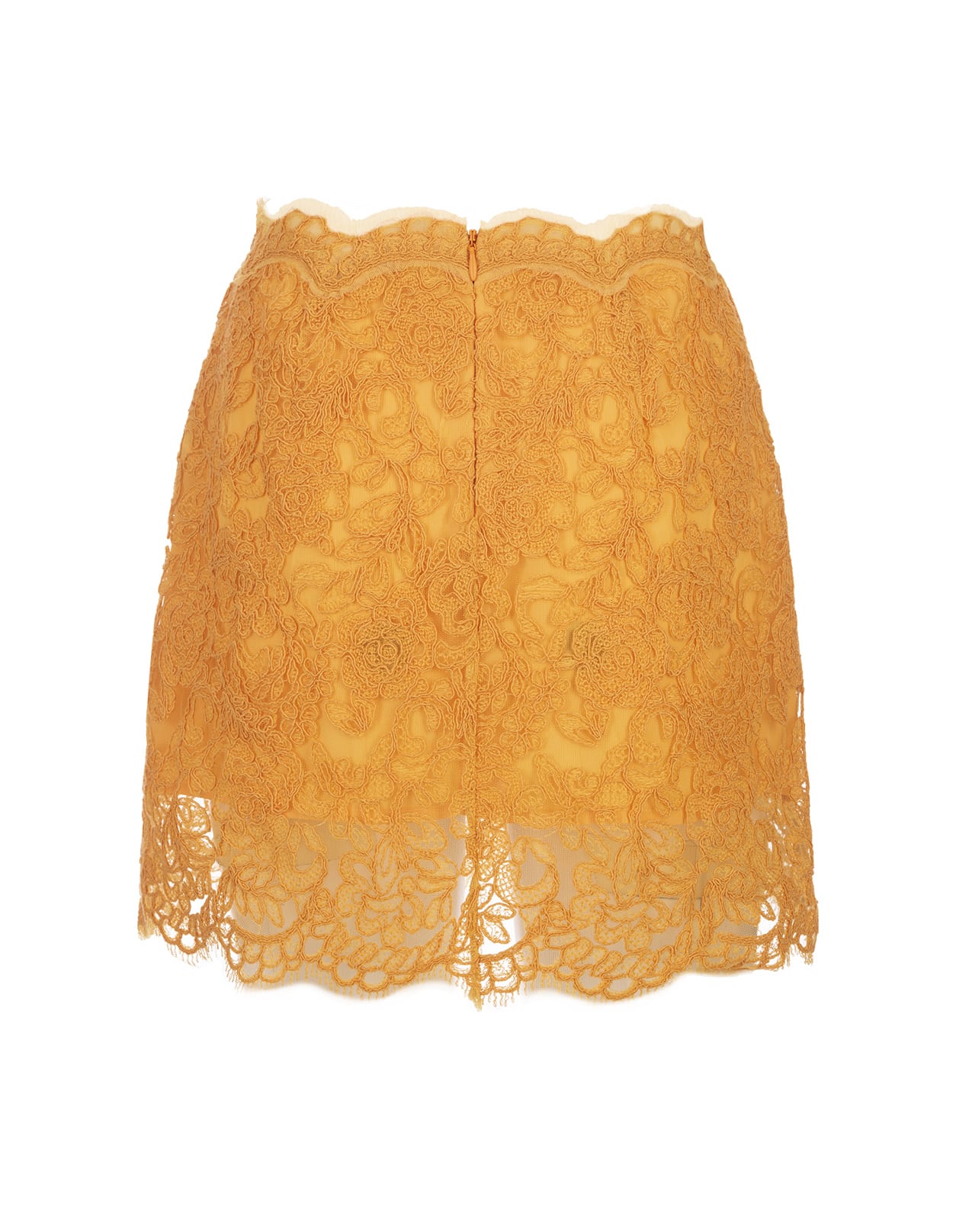 Shop Ermanno Scervino Yellow-orange Floral Lace Mini Skirt
