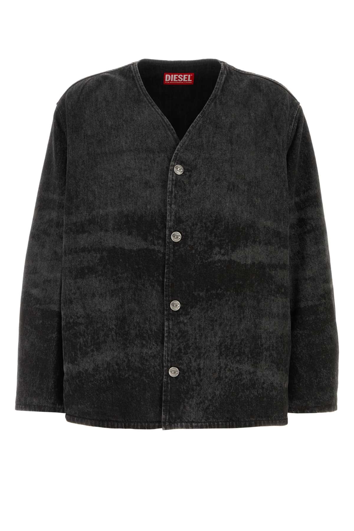 Diesel V-neck Button-up Jacket In Black