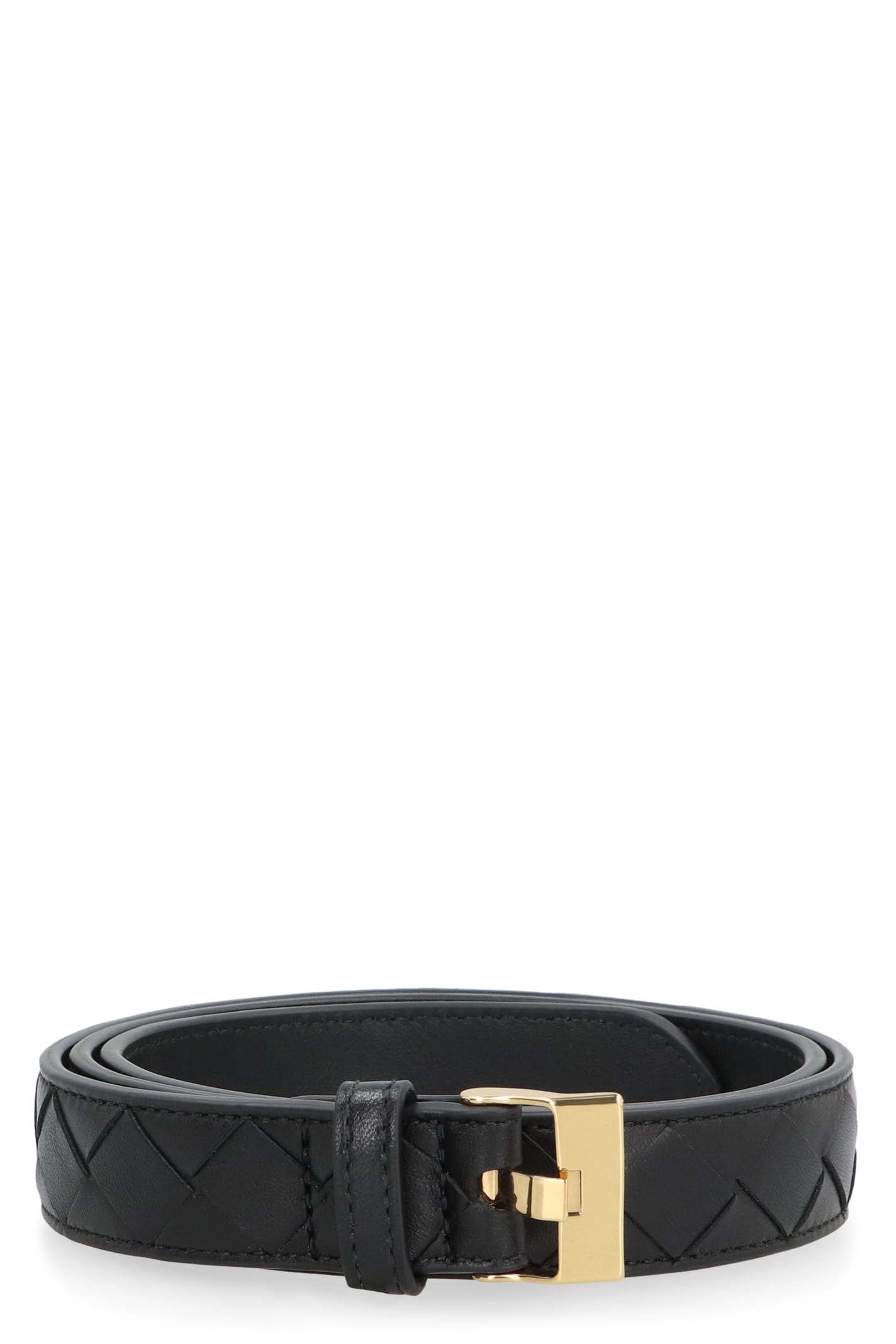Bottega Veneta Black Belt With All-over Intreccio Motif In Leather Woman In Black