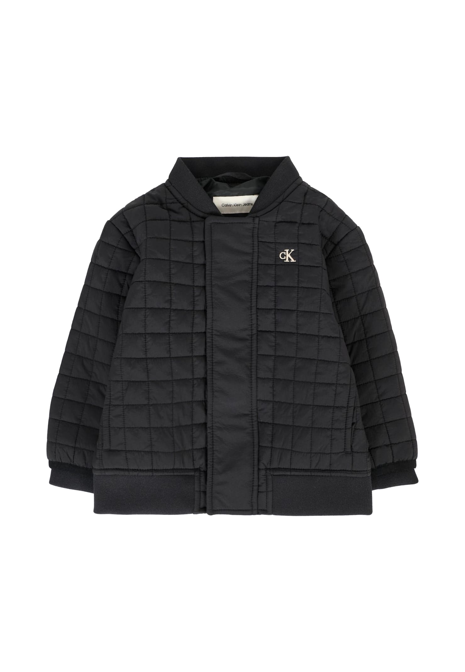 Calvin Klein Black Bomber Jacket For Babykids With Logo In Black