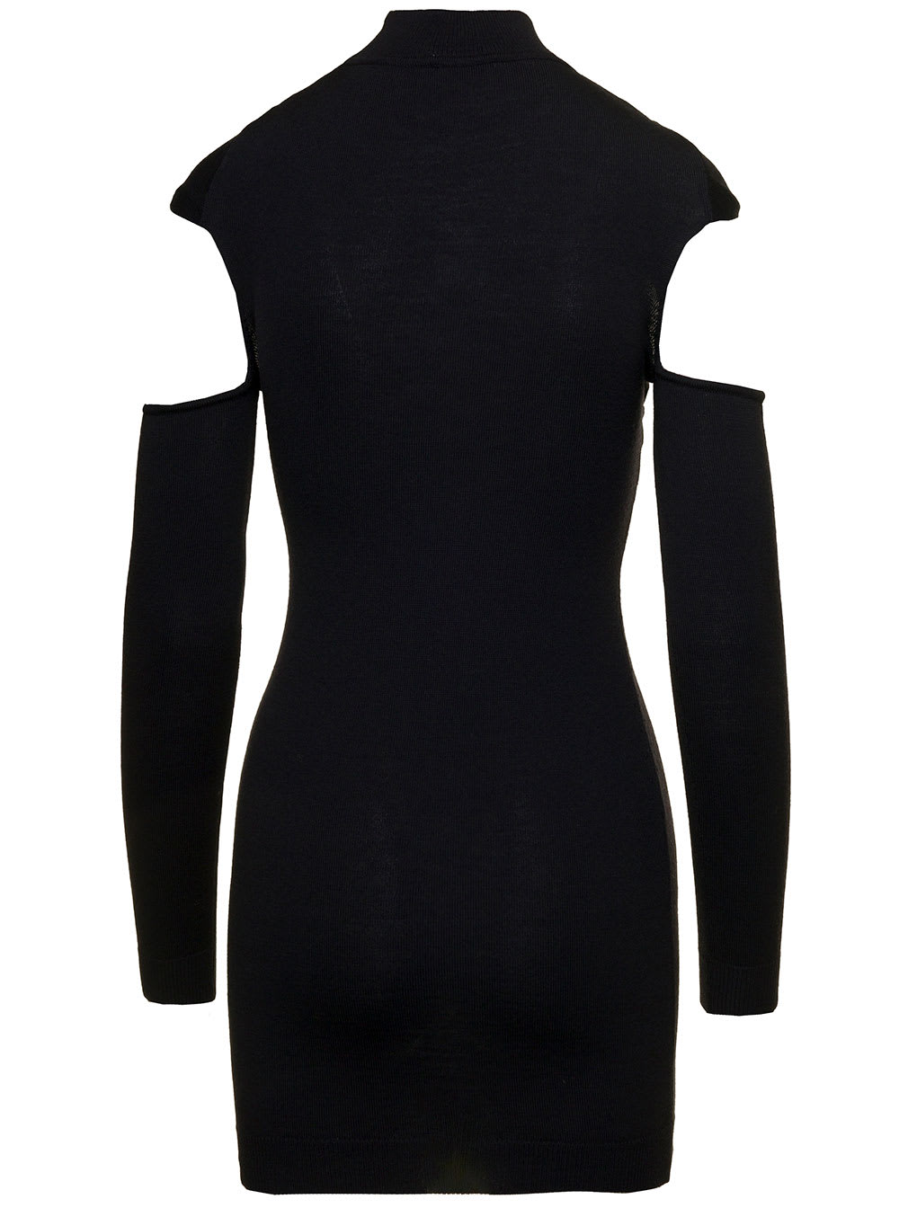Shop Coperni Mini Black Dress With Mock Neck And Twisted Cut-out In Wool Woman