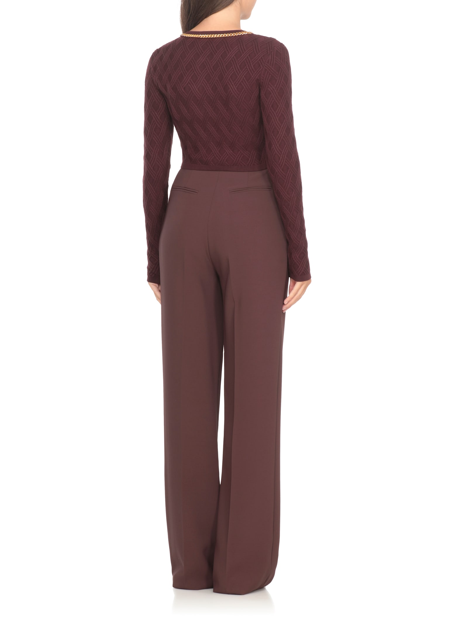 Elisabetta Franchi Bordeaux Textured Geometric Pattern Cardigan In Burgundy