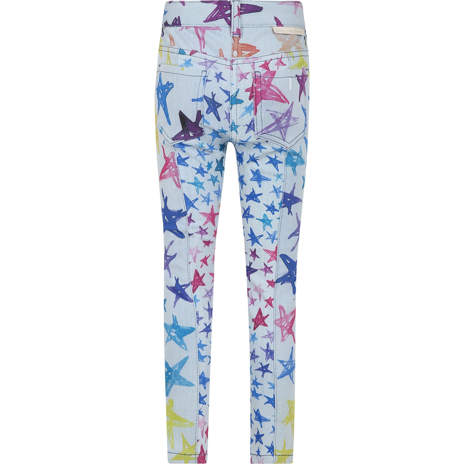 Shop Stella Mccartney Light Blue Jeans For Girl With Stars Print In Denim