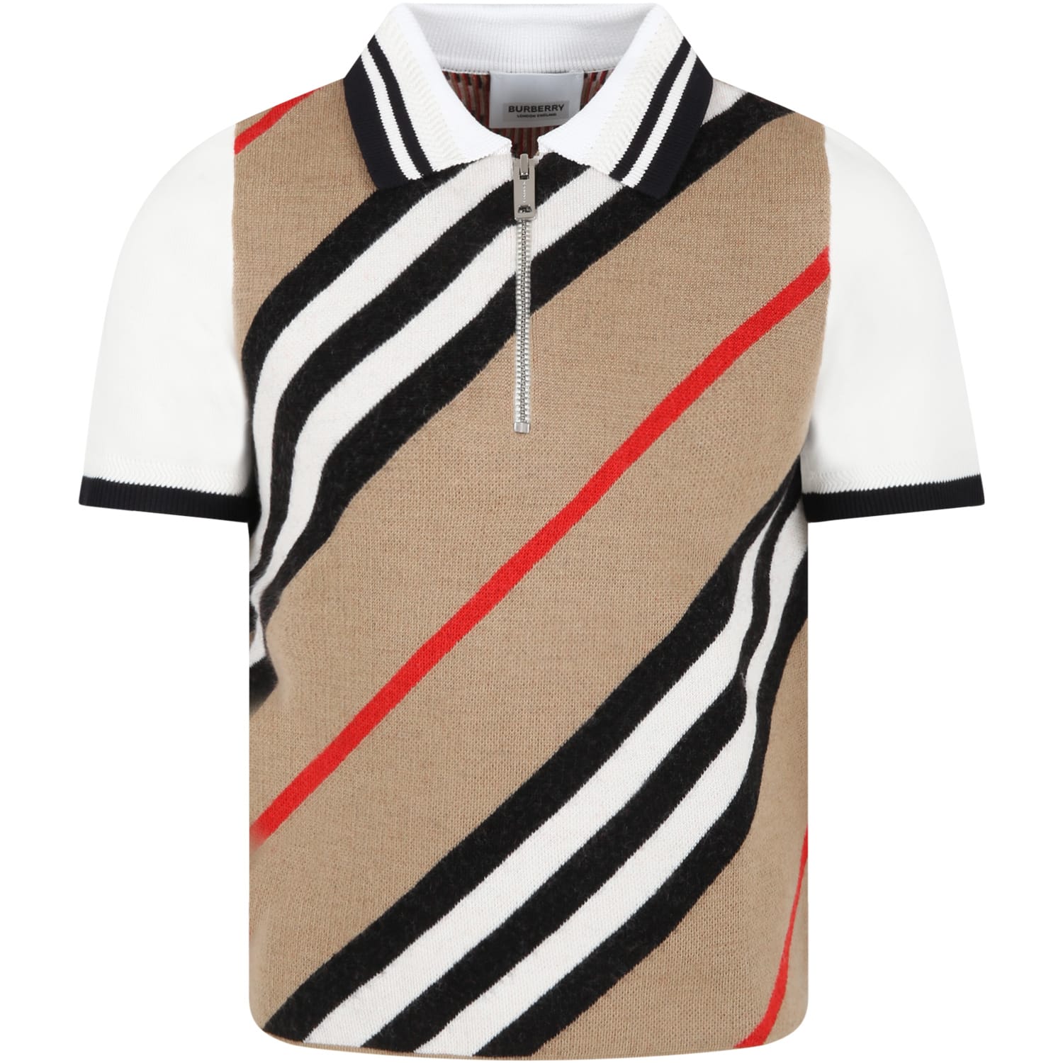Burberry Beige Sweater For Kids With Stripes