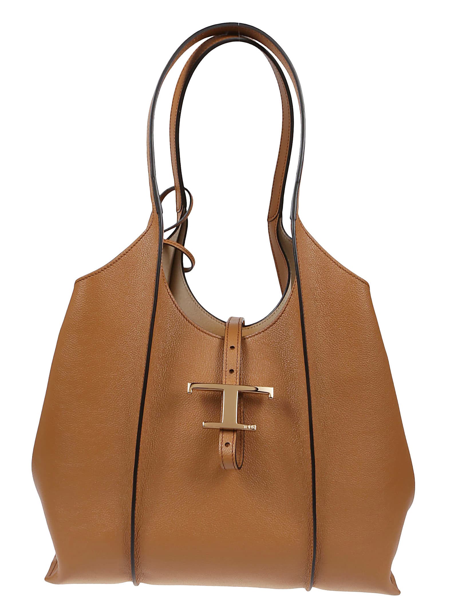 Tod's Caramel Leather Mini T Timeless Shopping Bag In Brown