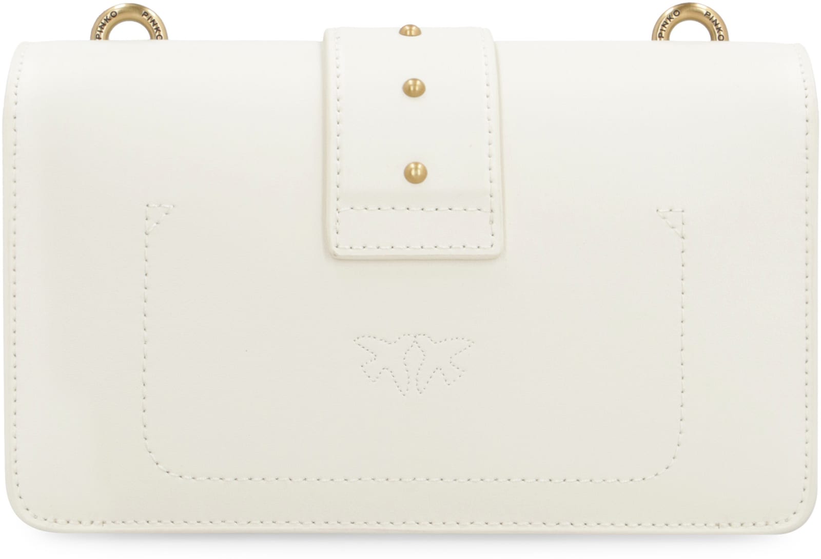 Shop Pinko Love One Leather Mini Crossbody Bag In Bianco Seta