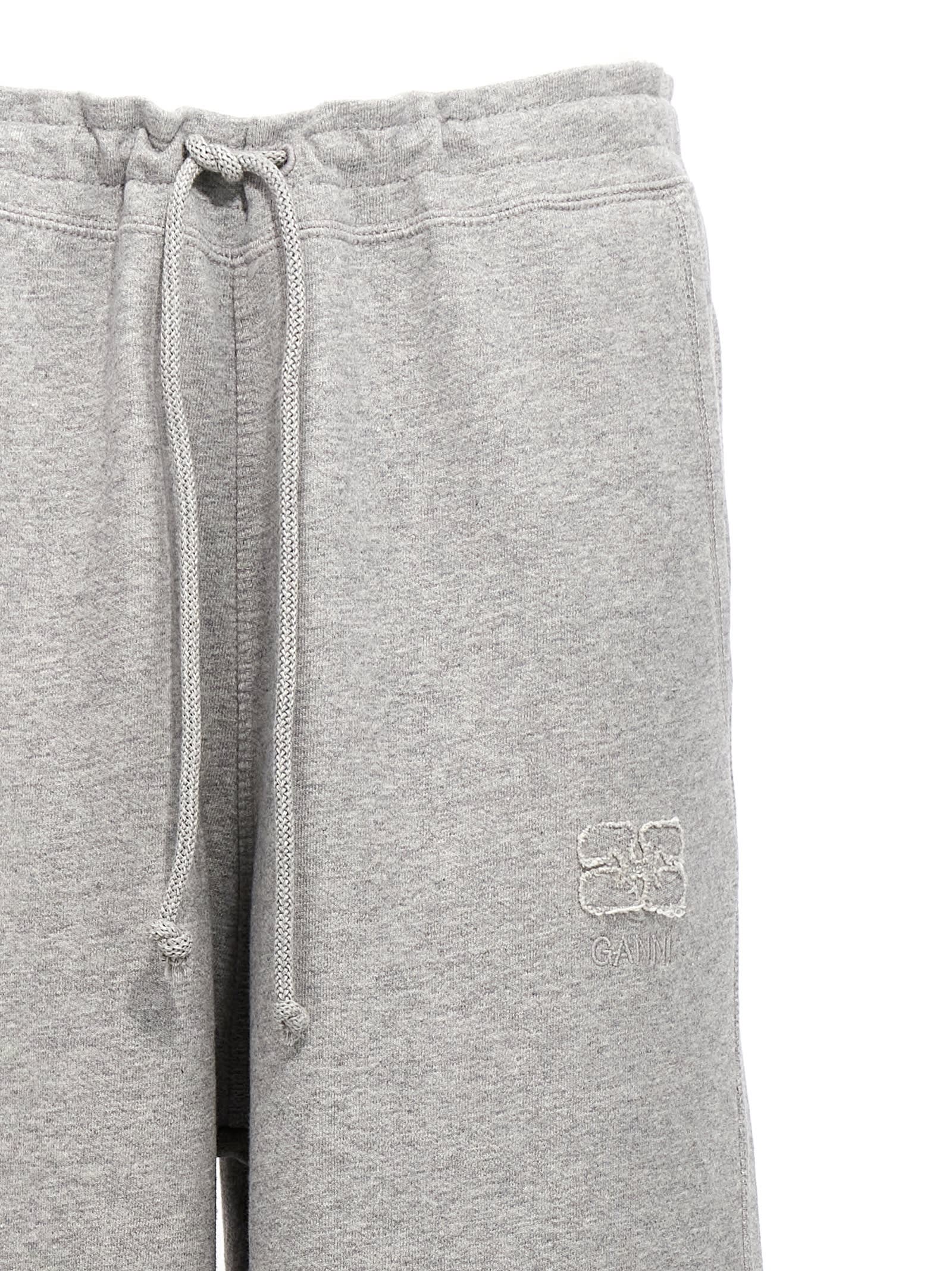 Shop Ganni Logo Embroidered Joggers In Gray