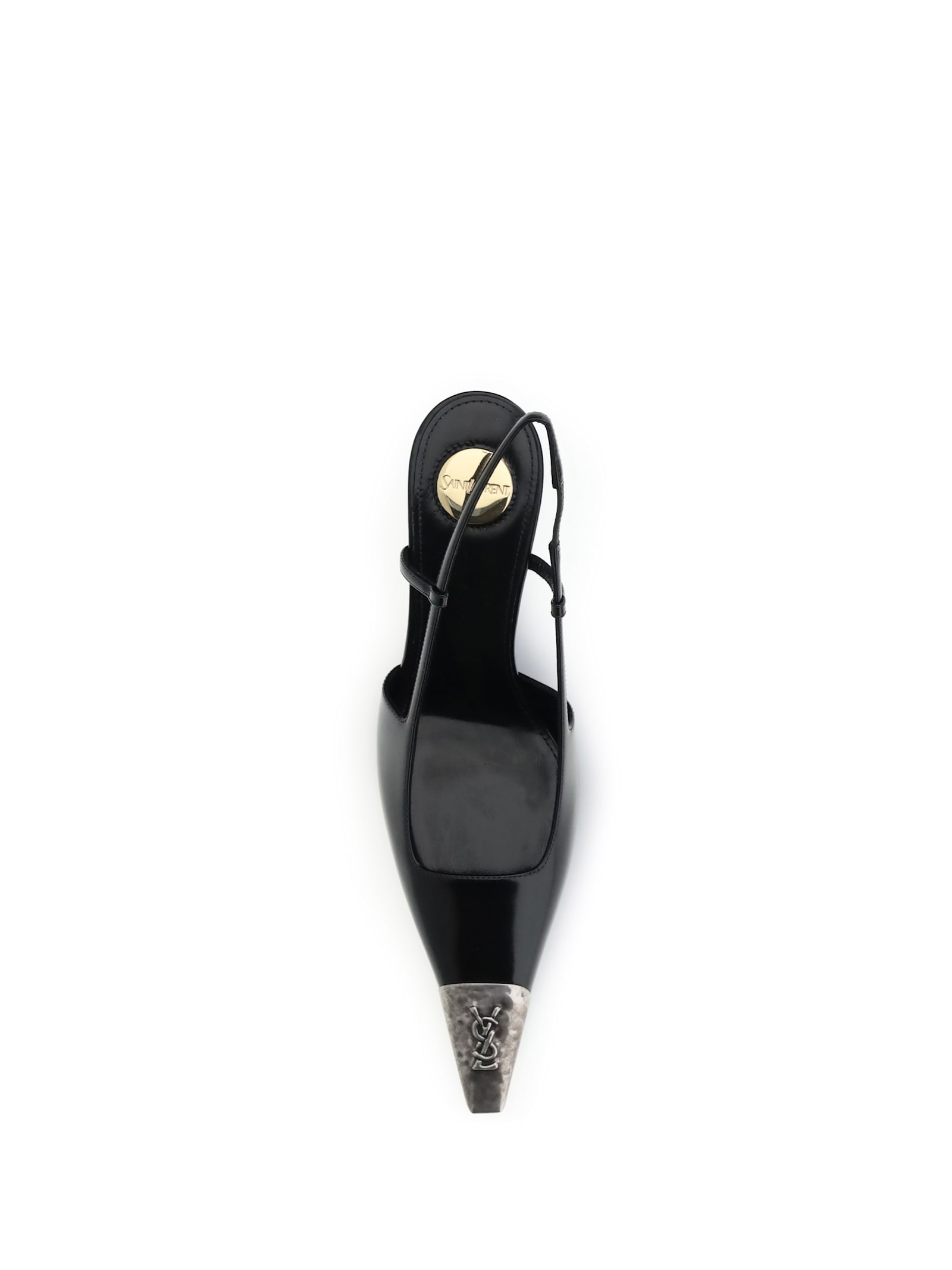 Saint Laurent Jeanne Slingback Pumps In Glazed Leather With Metal Toe Shoes In Black