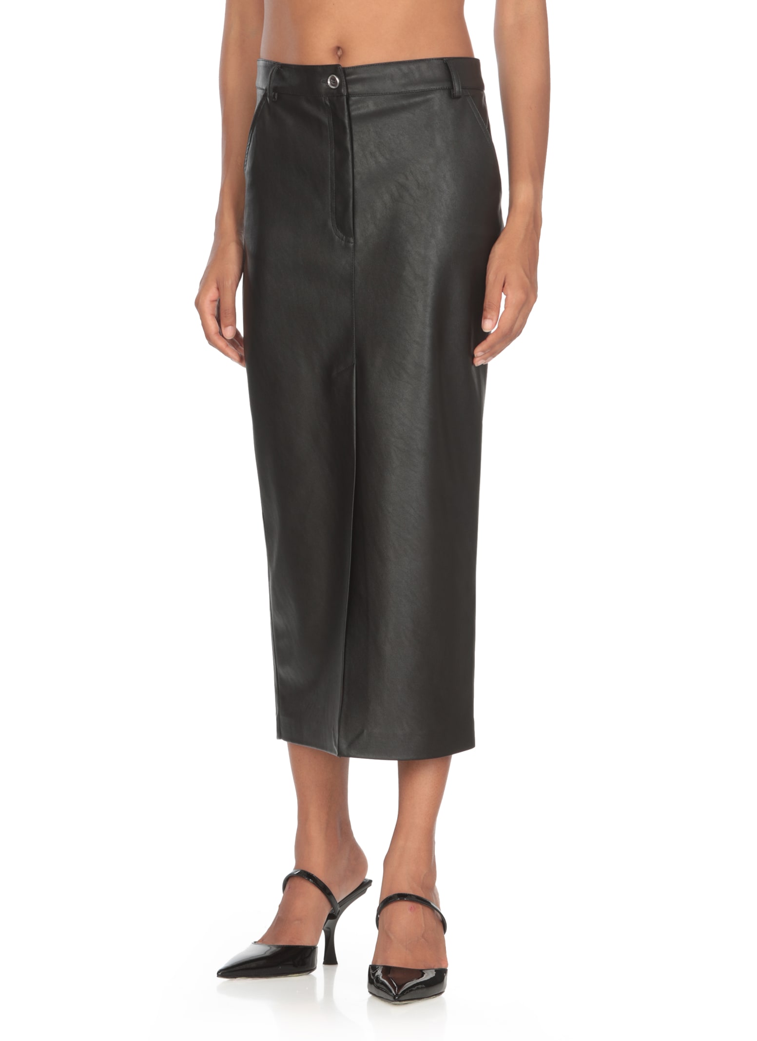 Shop Pinko Leather Effect Skirt In Black