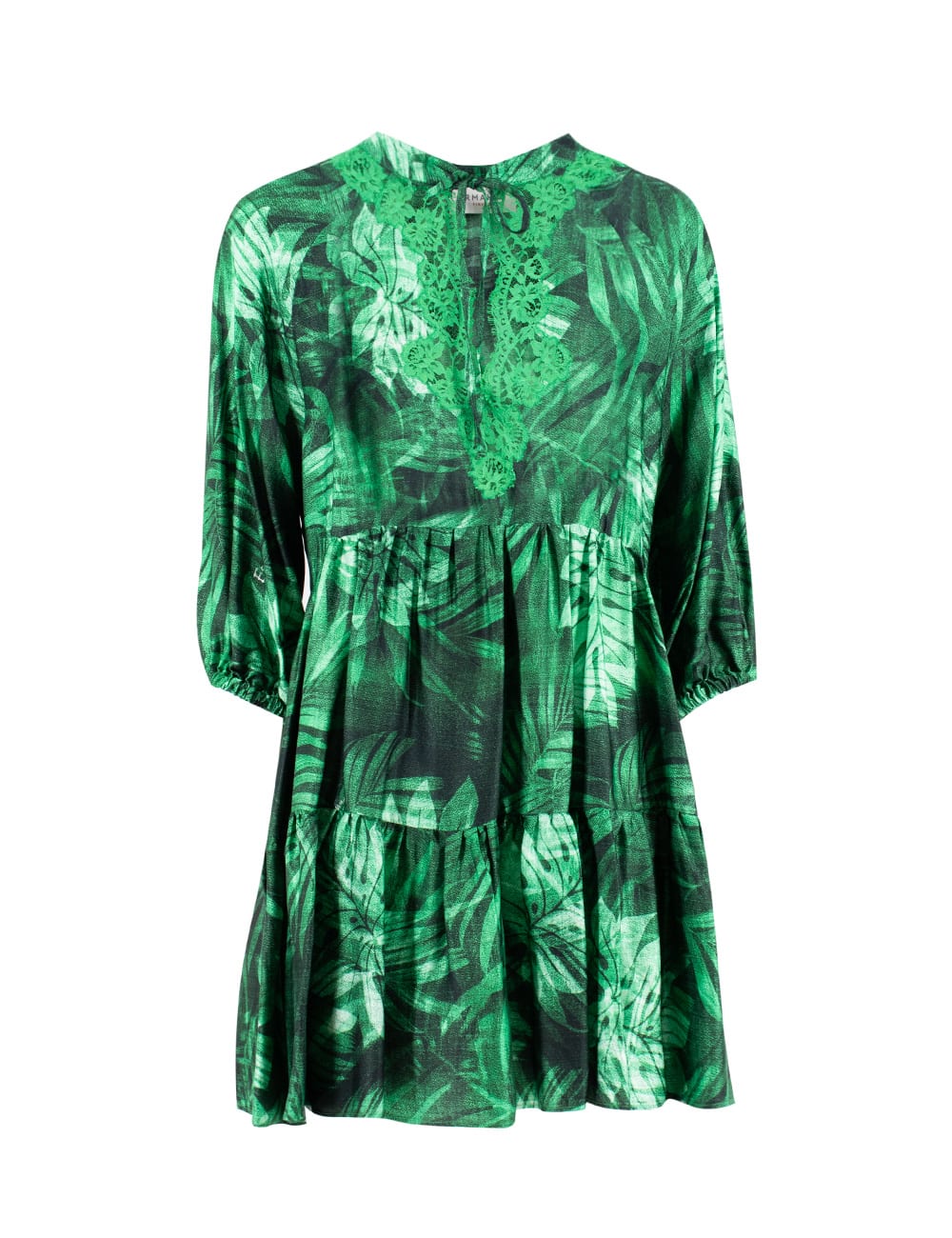 Shop Ermanno Firenze Dress In Green /black/off Wh