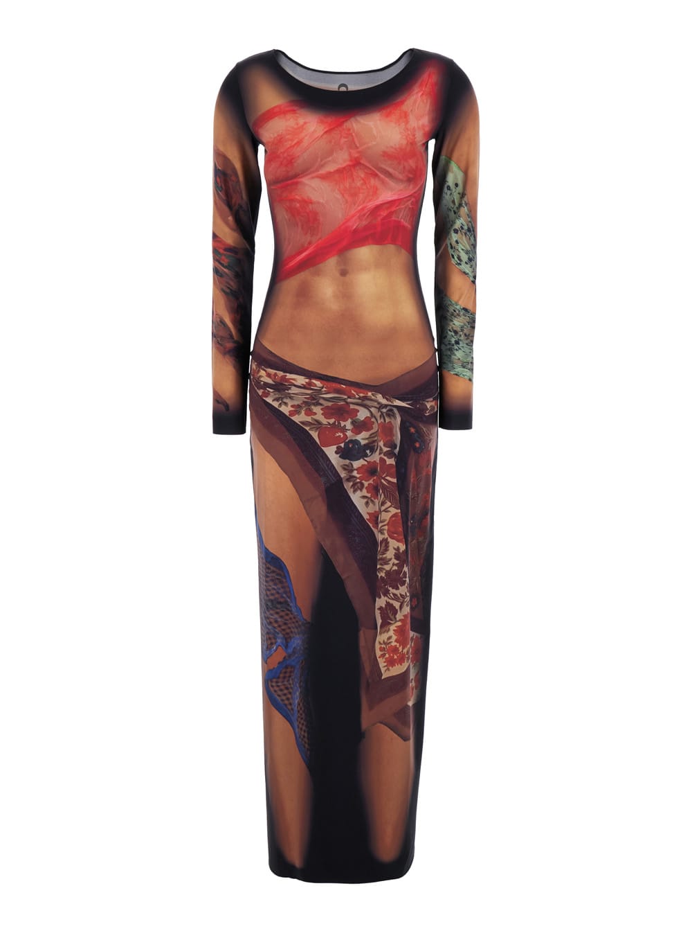Multicolor Long Dress With All-over Graphic Print In Tech Fabric Woman