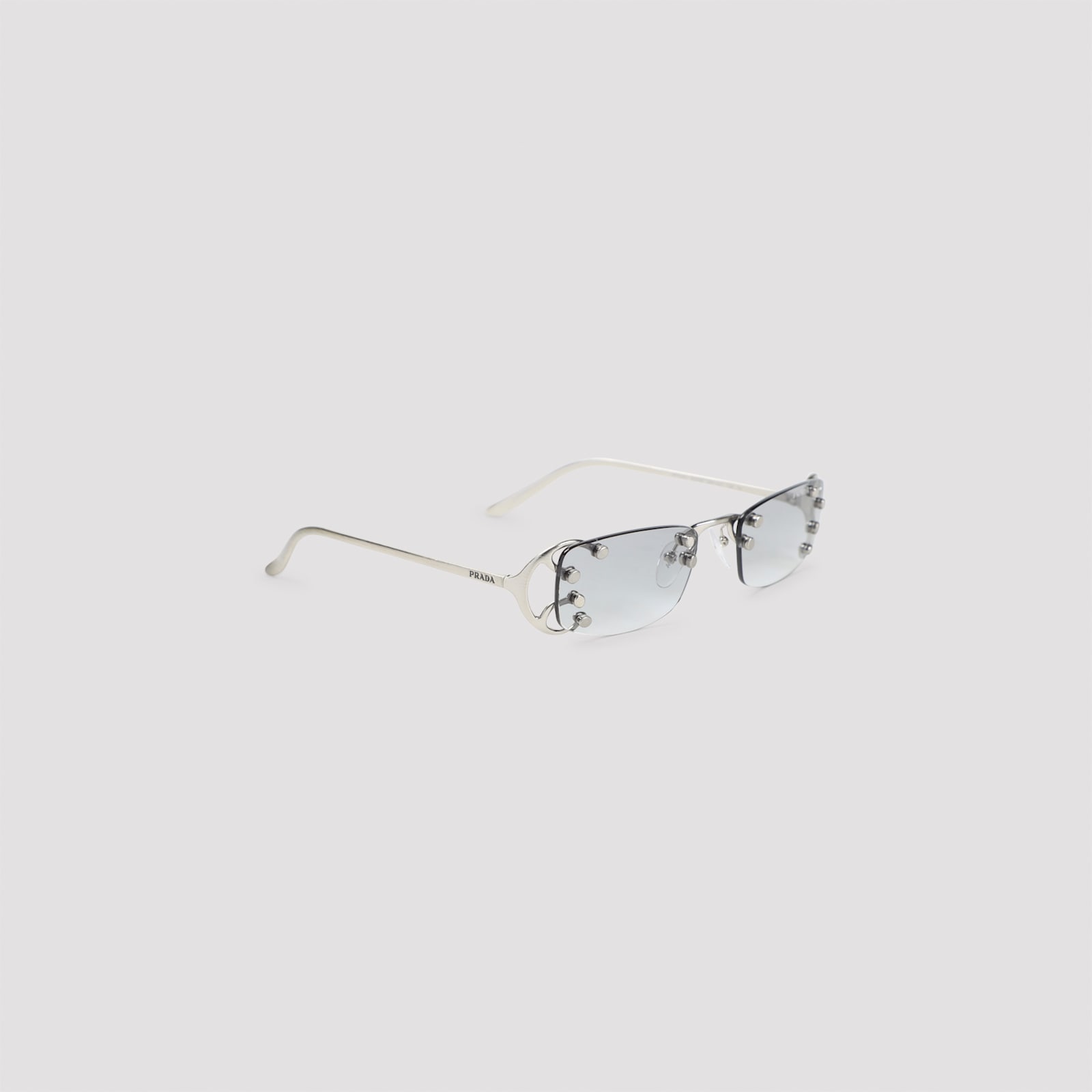 Prada Rimless Rectangular Sunglasses With Polished Metal Frames In Silver