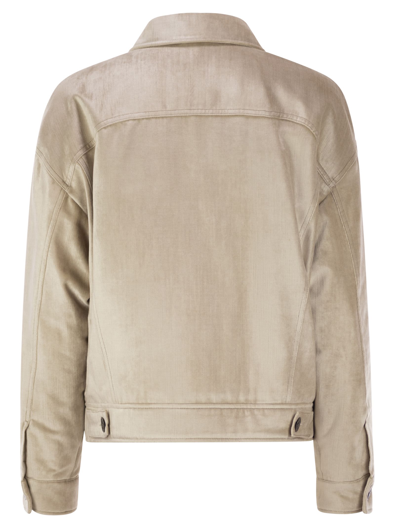 Shop Brunello Cucinelli Four-pocket Jacket In Cotton And Viscose Velvet Sleek With Thermore® Padding And Shiny Tab In Light Beige