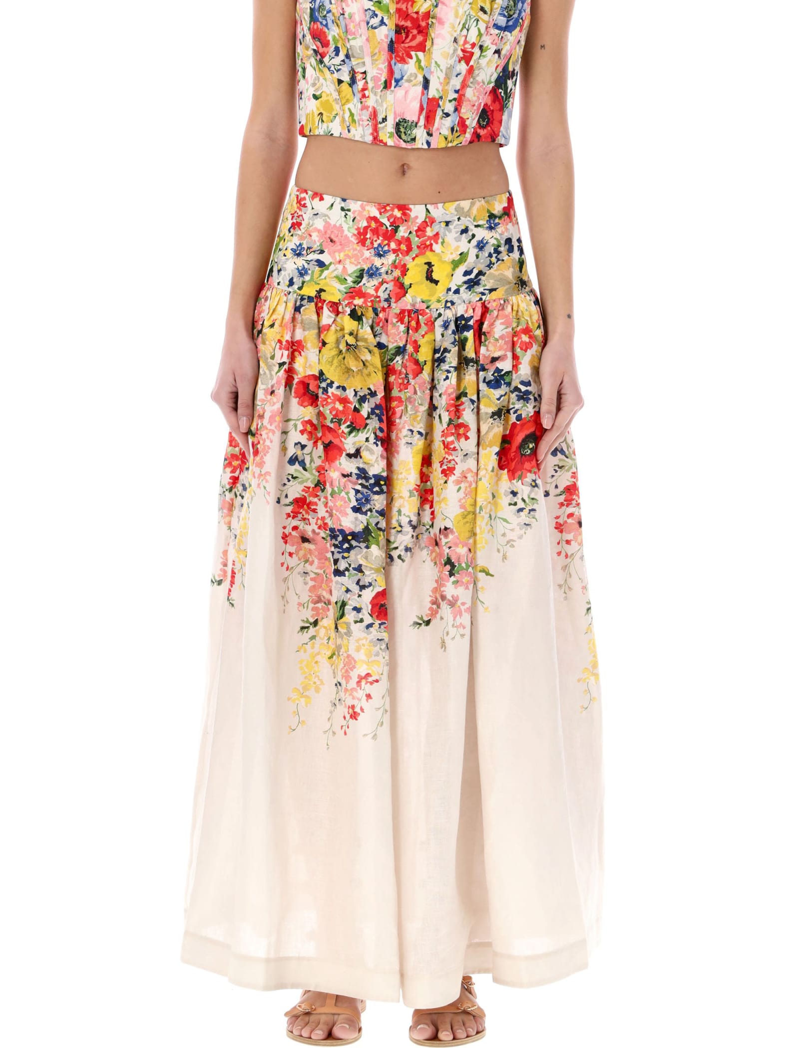 Zimmermann Alight Midi Skirt In Ivory Floral