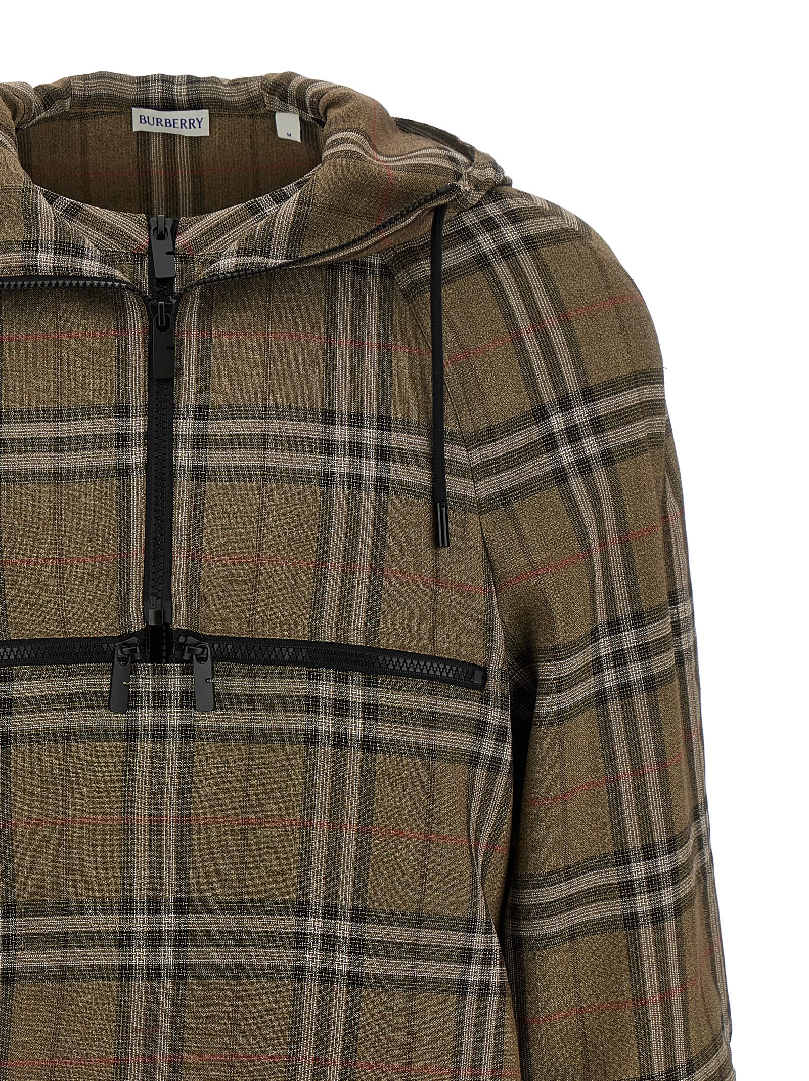 Burberry Half-zip Jacket With Check Pattern In Silk Blend Men