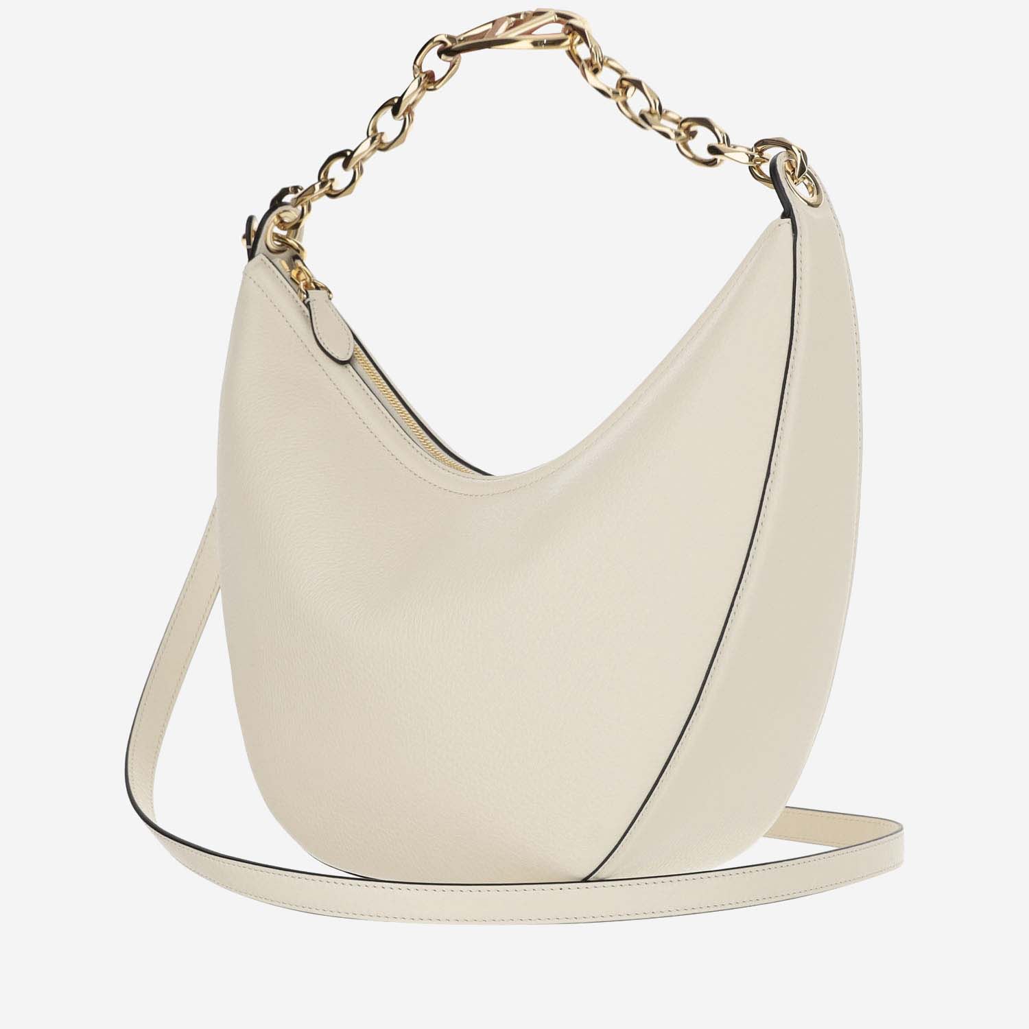 VALENTINO GARAVANI IVORY LEATHER MEDIUM HOBO VLOGO MOON SHOULDER BAG