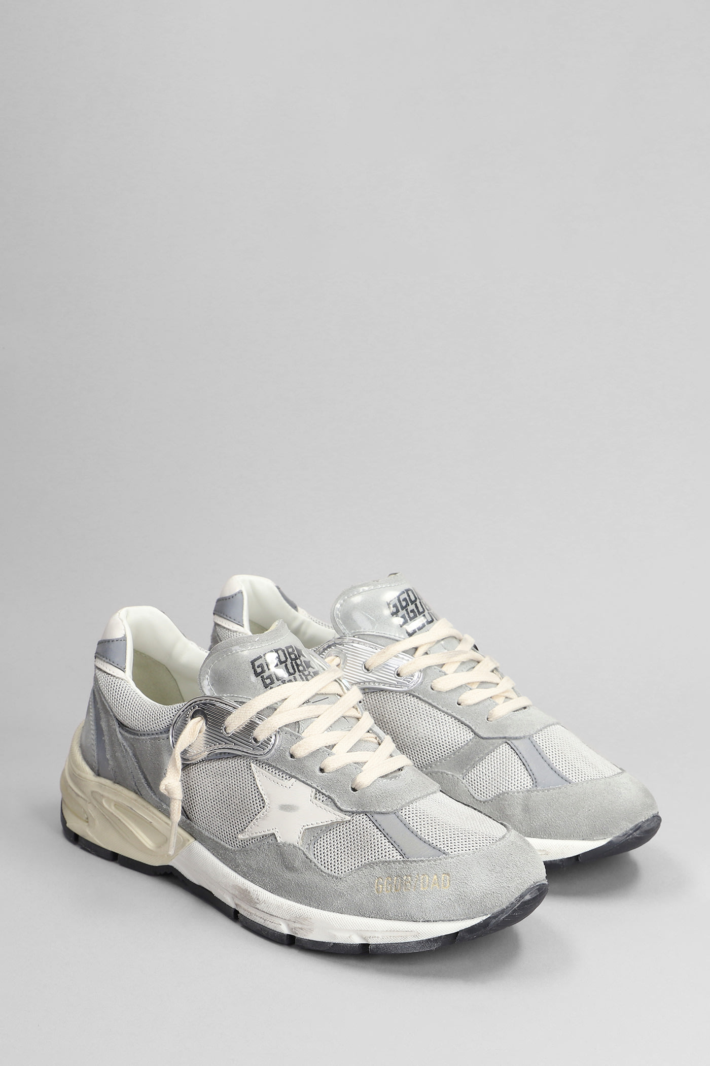 Shop Golden Goose Running Sneakers In Grey Suede And Fabric