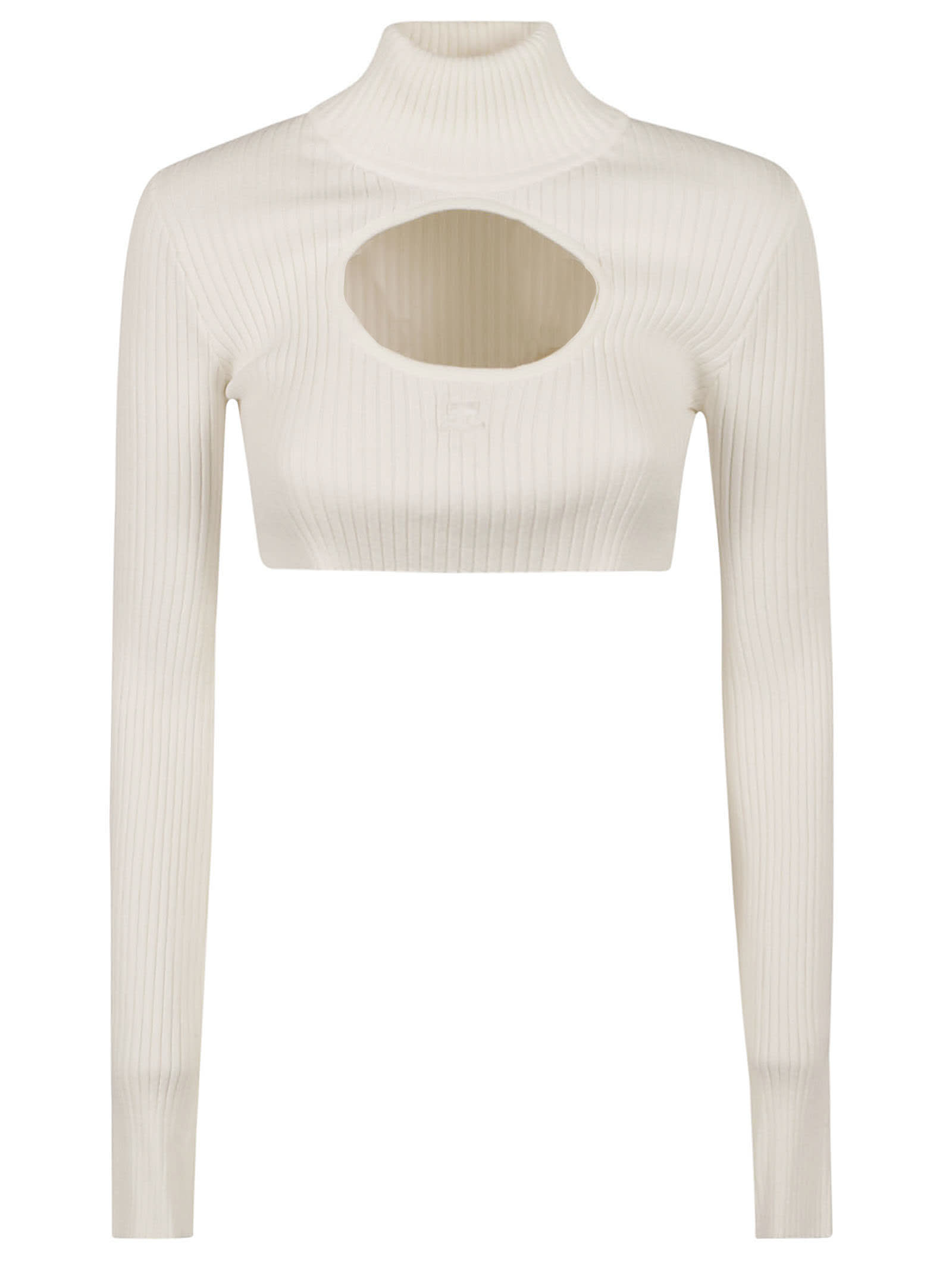 Courrèges Cut-out Detail Turtleneck Cropped Sweater In White