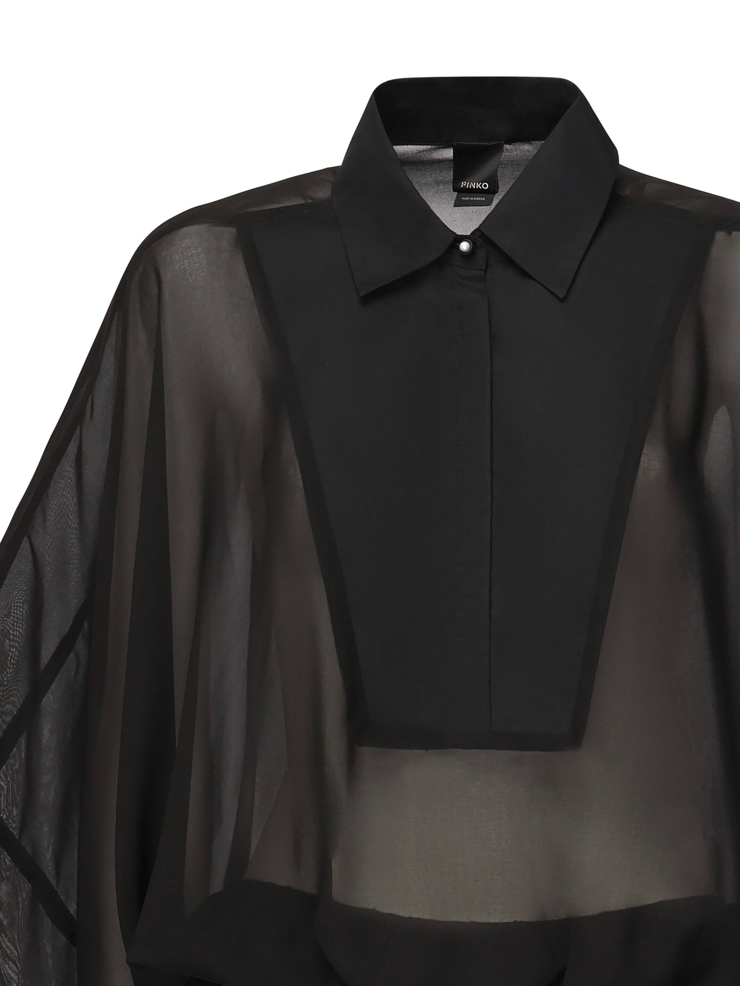 Pinko Chiffon And Poplin Bodysuit With Wide Sleeves In Black