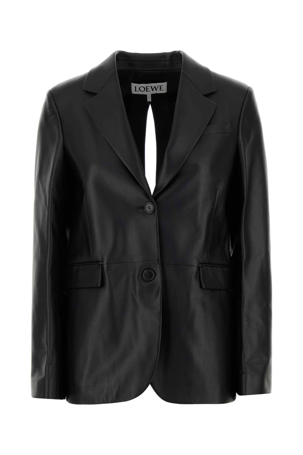 Loewe Leather Blazer With Notch Lapel And Tie Detail In Black