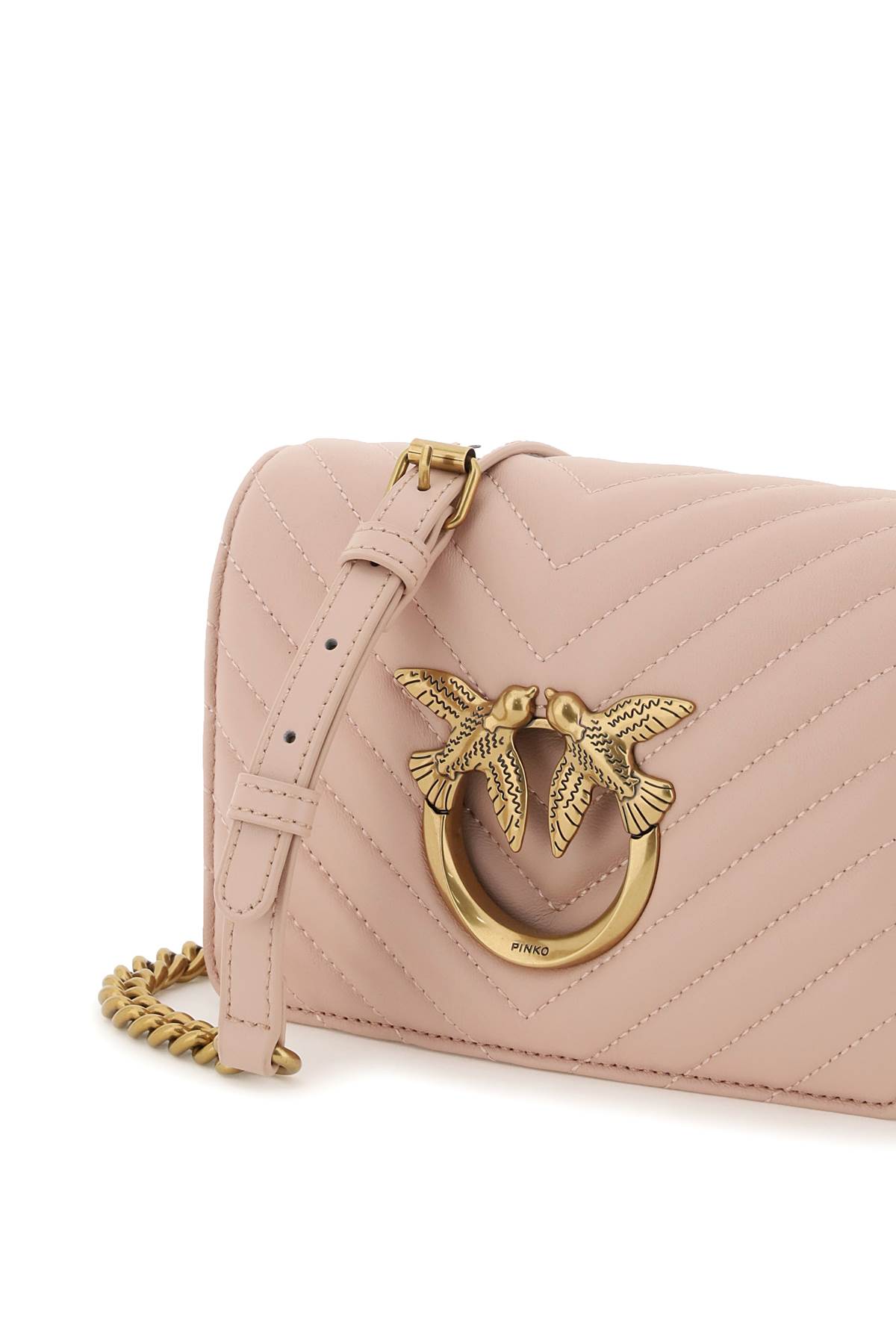 Shop Pinko Love Click Mini Chevron Bag In Cipria-antique Gold (pink)