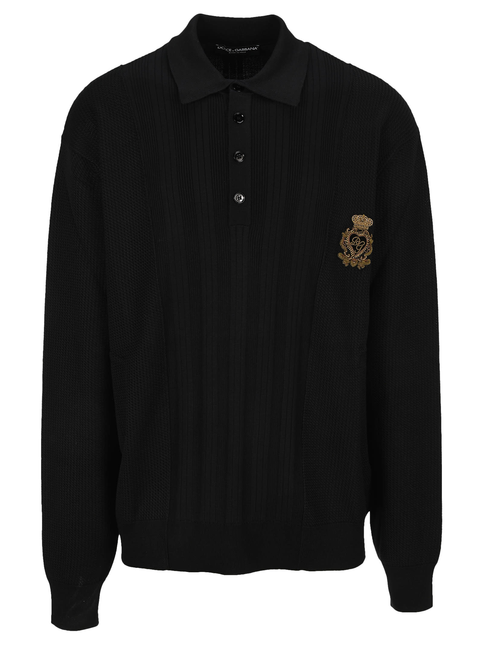 Dolce & Gabbana Dolce & gabbana Mixed Knit Polo-style Sweatshirt With Patch