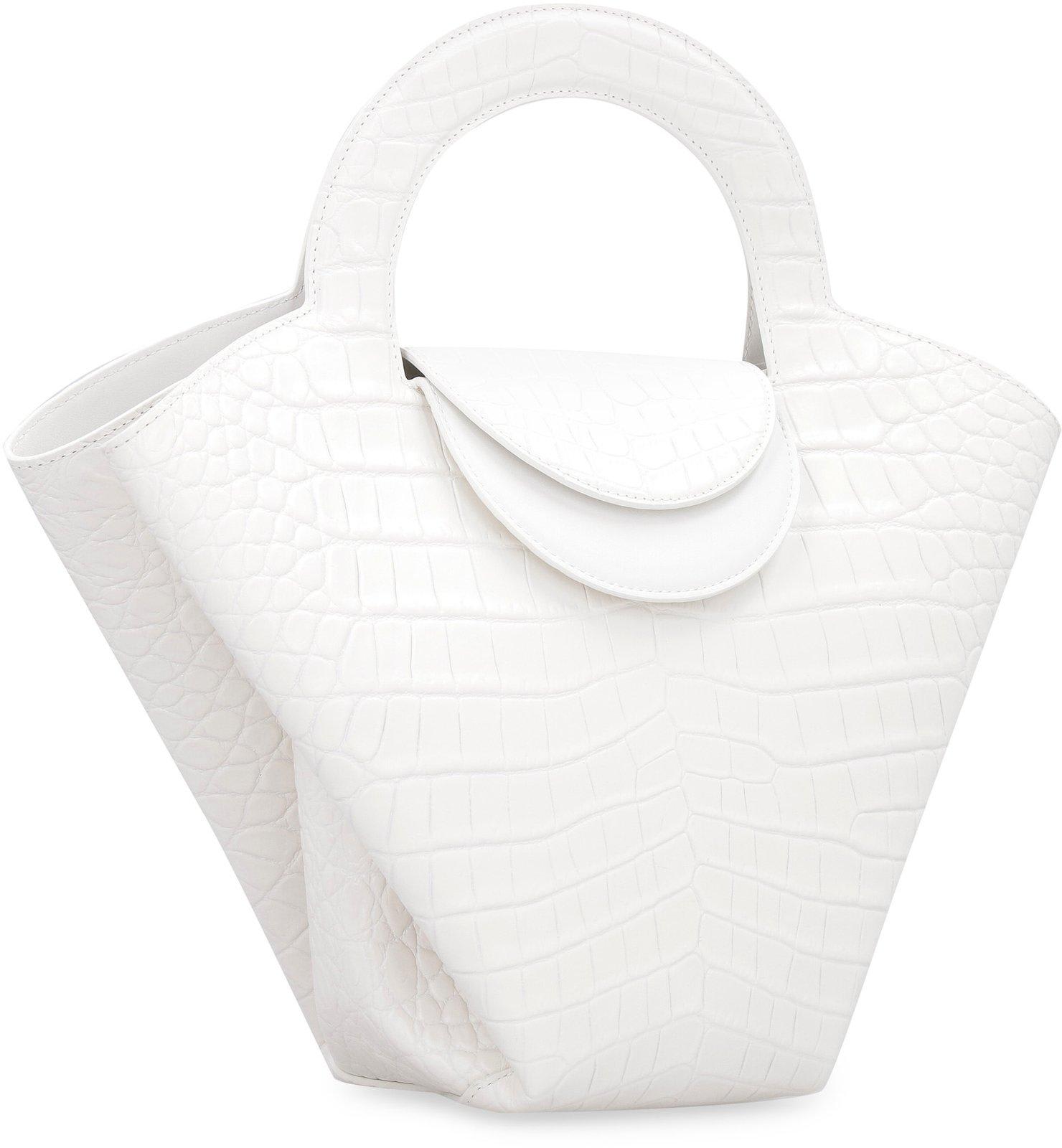 Shop Bottega Veneta Doll Embossed Top Handle Bag In White
