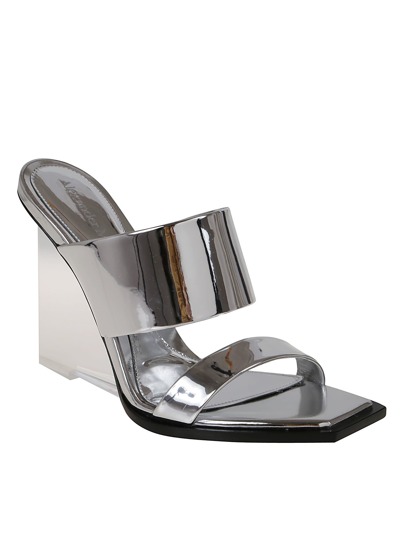 Alexander Mcqueen Wedge-heel Mule Sandals In Argento