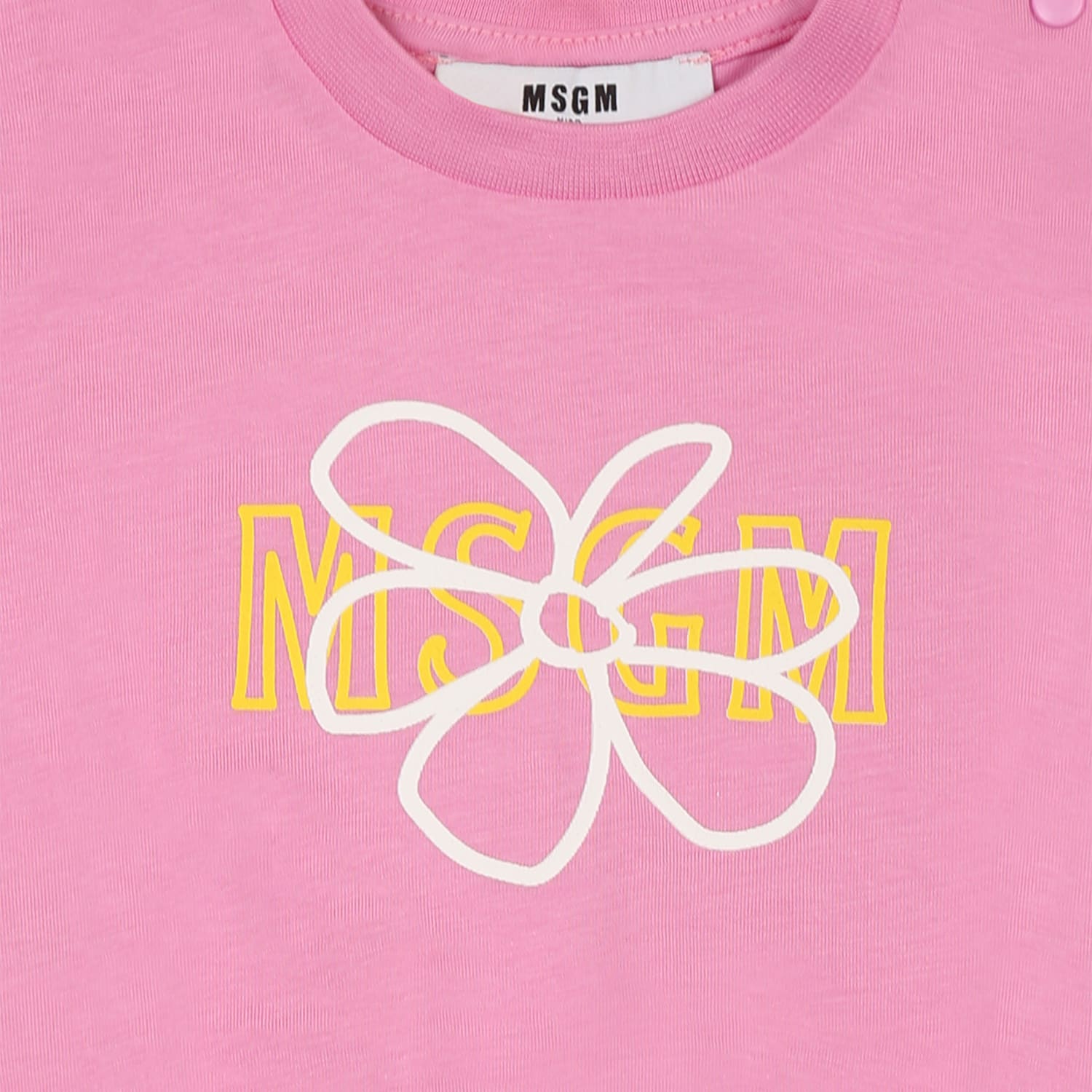 Msgm Pink Dress For Baby Girl With Logo And Flower In Pink