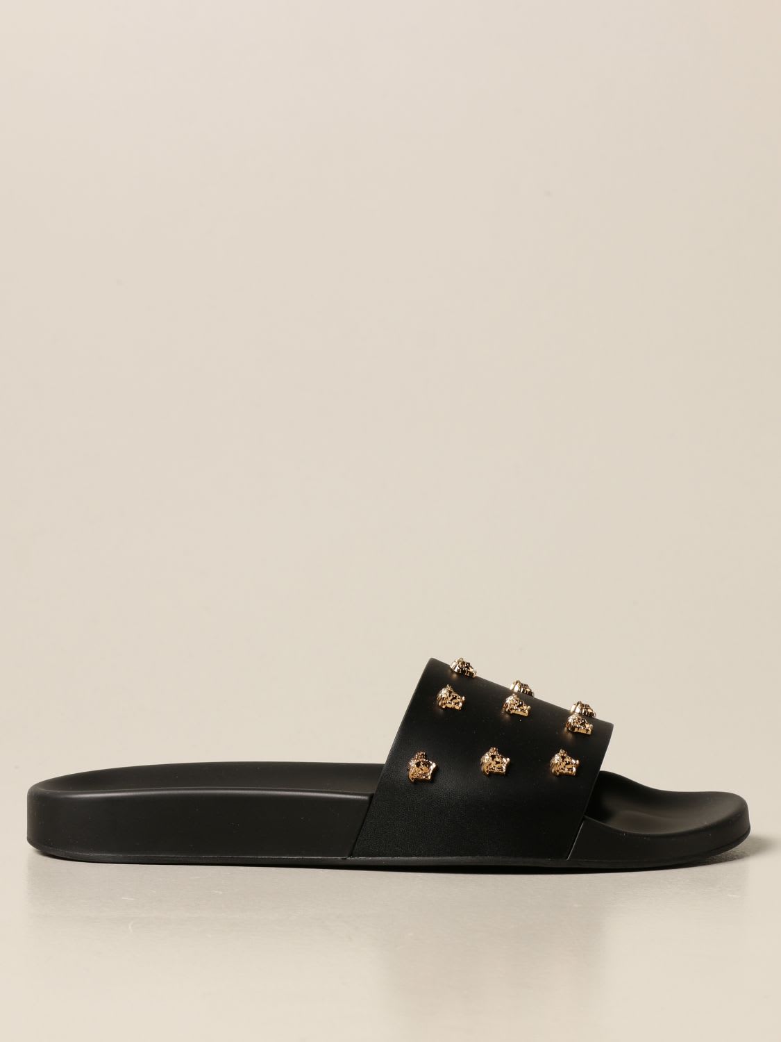 Buy Versace Flat Sandals Versace Leather Sandal With All-over Medusa Head online, shop Versace shoes with free shipping