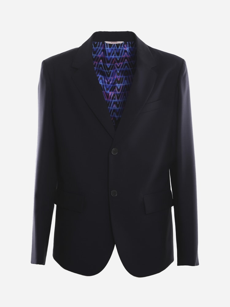 Valentino Blazer In Wool And Mohair Blend With Optical V Print Detail