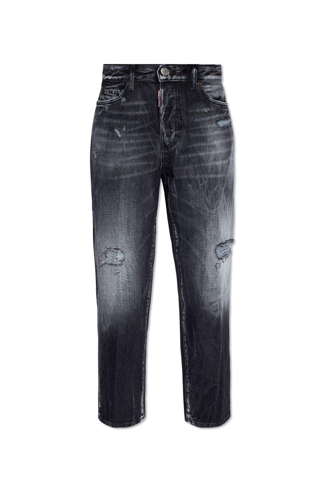 Shop Dsquared2 Straight-leg Whiskering Effect Distressed Jeans In Black