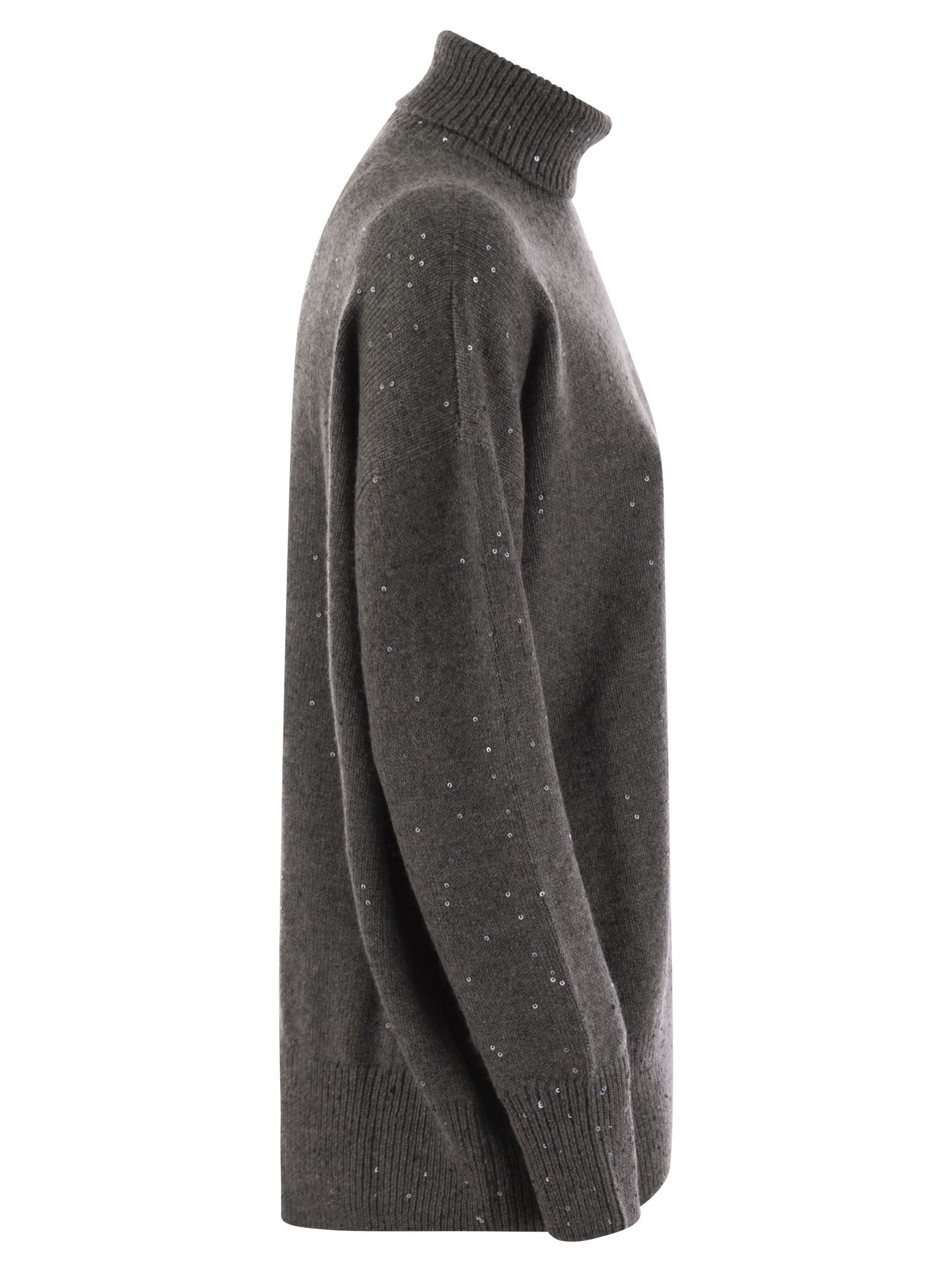 Brunello Cucinelli Sequin-embellished Roll-neck Jumper In Plum
