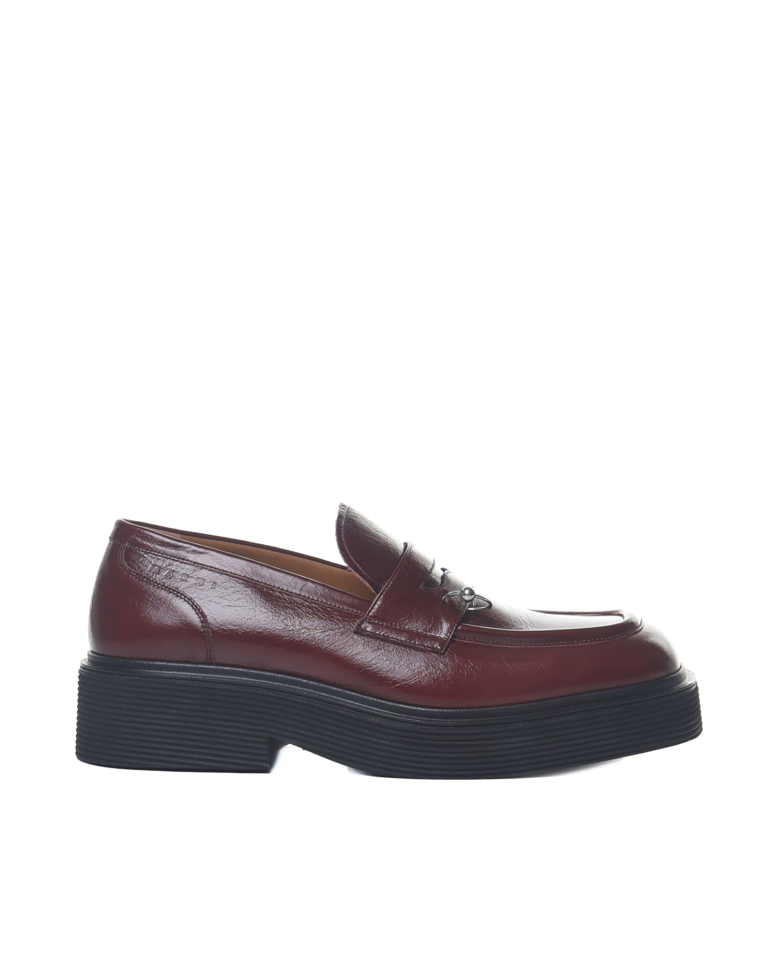 Marni Wide Rubber Loafers In Leather In Brown, Black