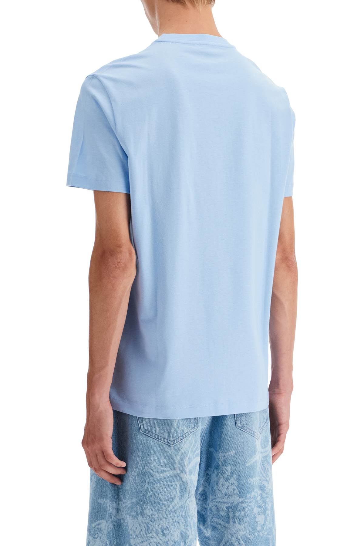 Shop Versace Embroidered Logo T-shirt In Blue Hydrangea (light Blue)