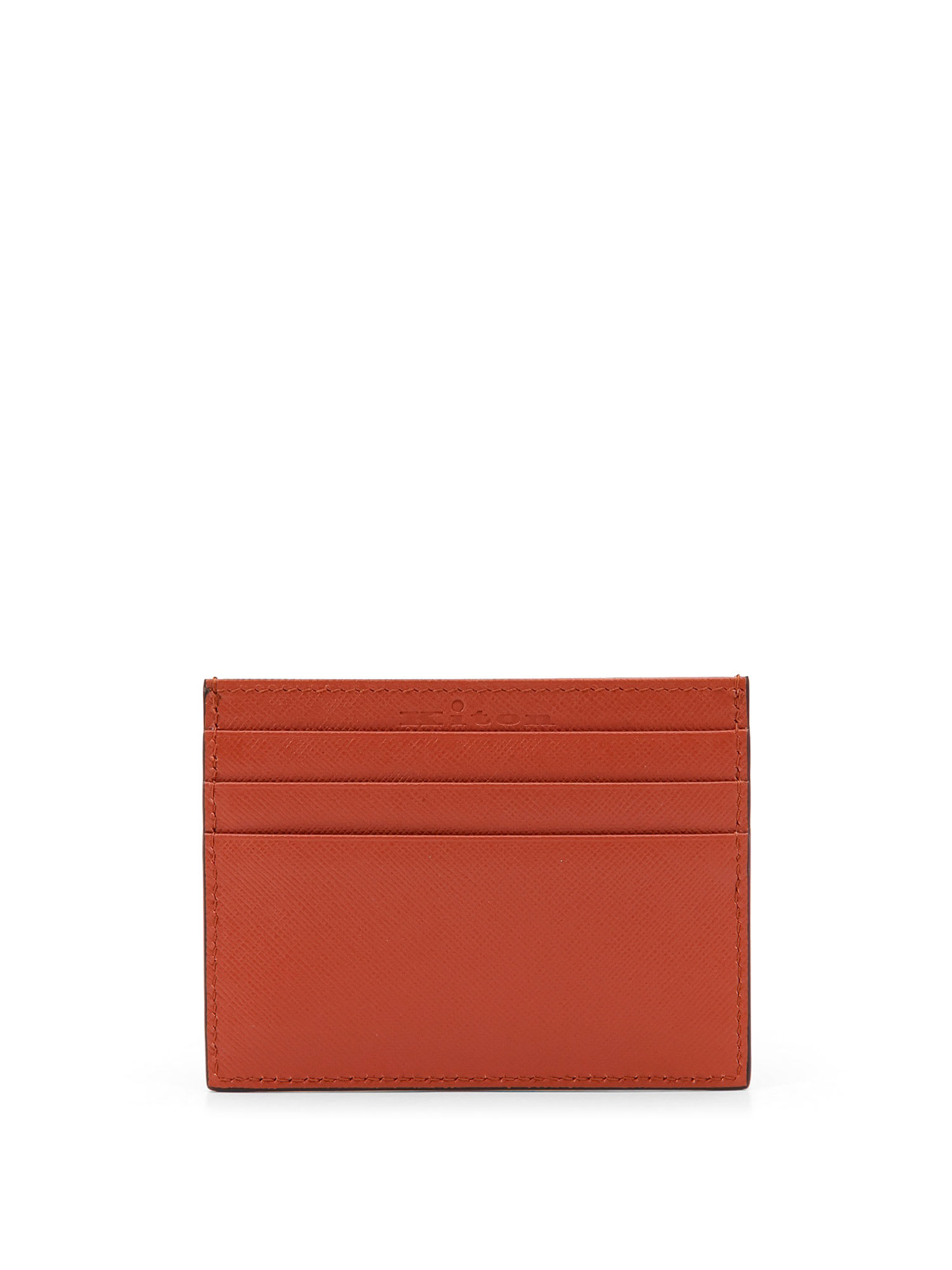 Kiton Leather Card Holder With Metal Logo In Orange