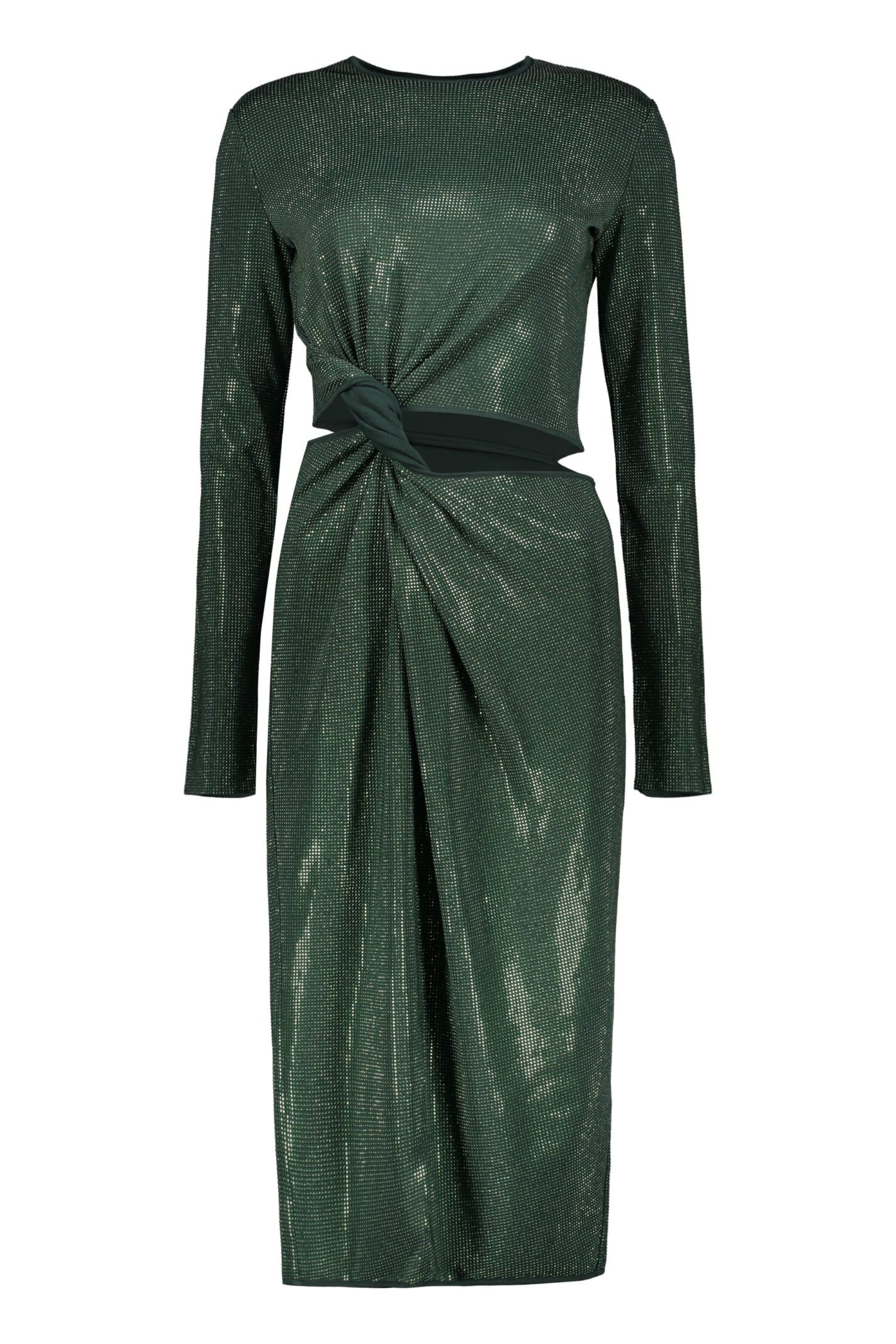Bottega Veneta Rhinestone Dress In Green